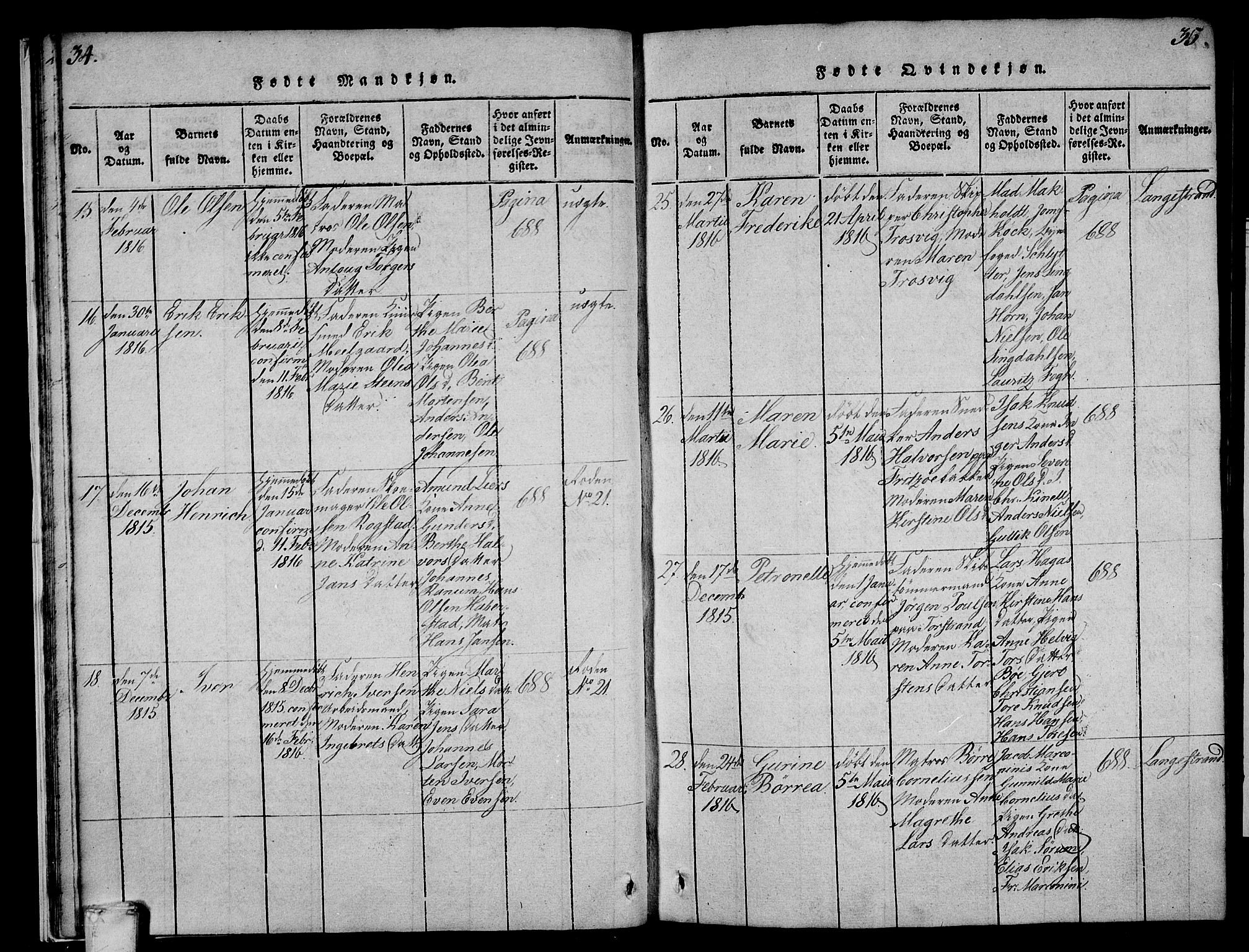 Larvik kirkebøker, SAKO/A-352/F/Fa/L0001: Parish register (official) no. I 1, 1814-1825, p. 34-35