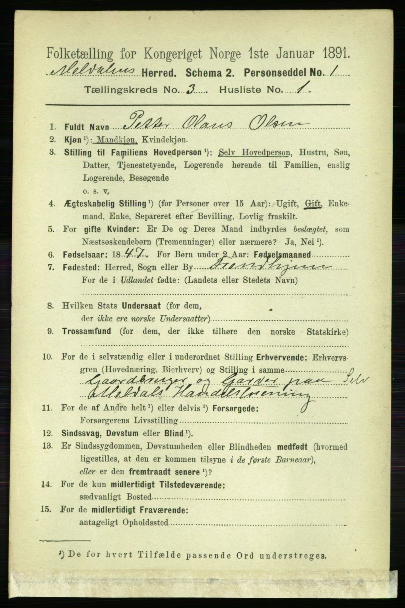 RA, 1891 census for 1636 Meldal, 1891, p. 1742