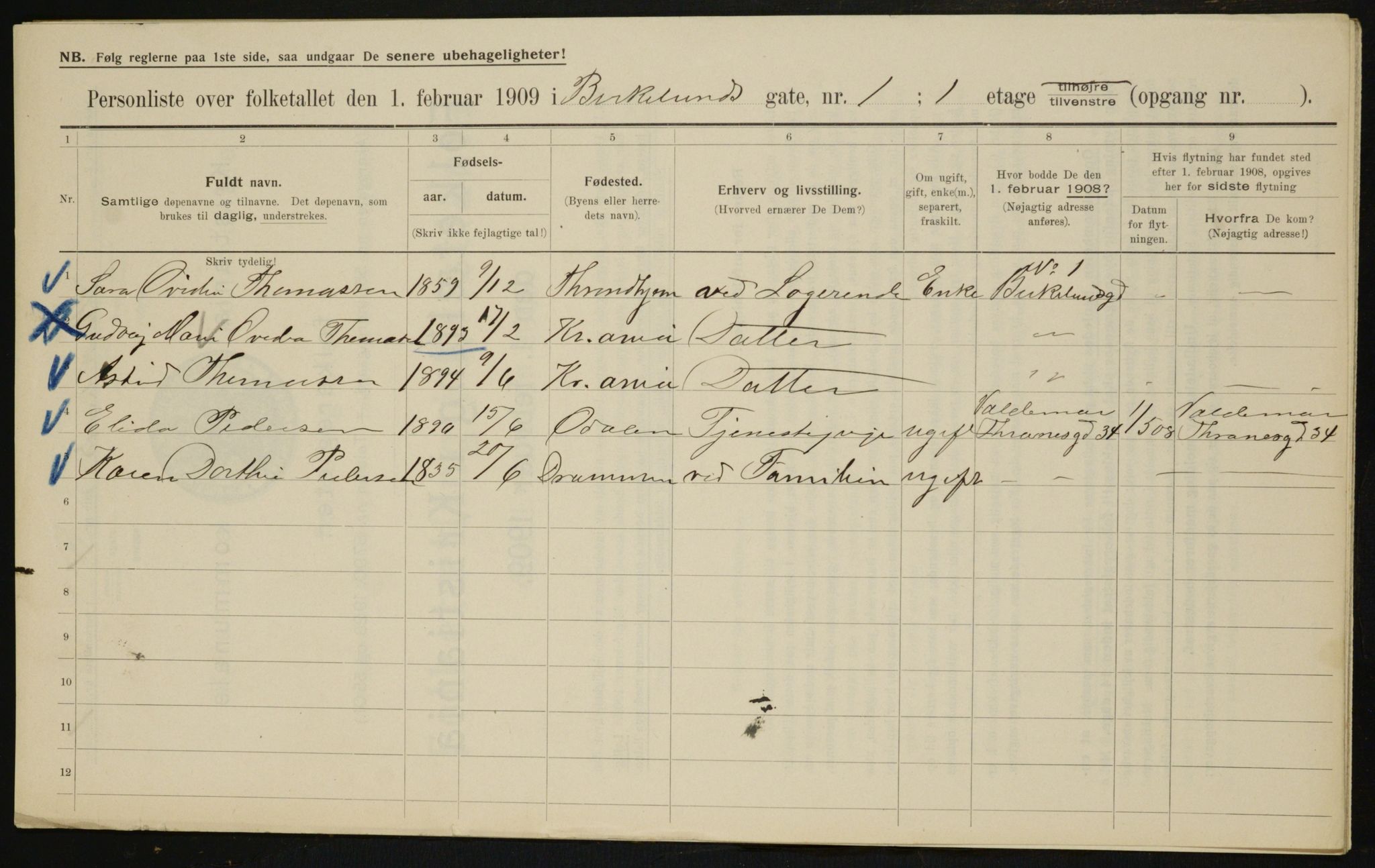 OBA, Municipal Census 1909 for Kristiania, 1909, p. 4934