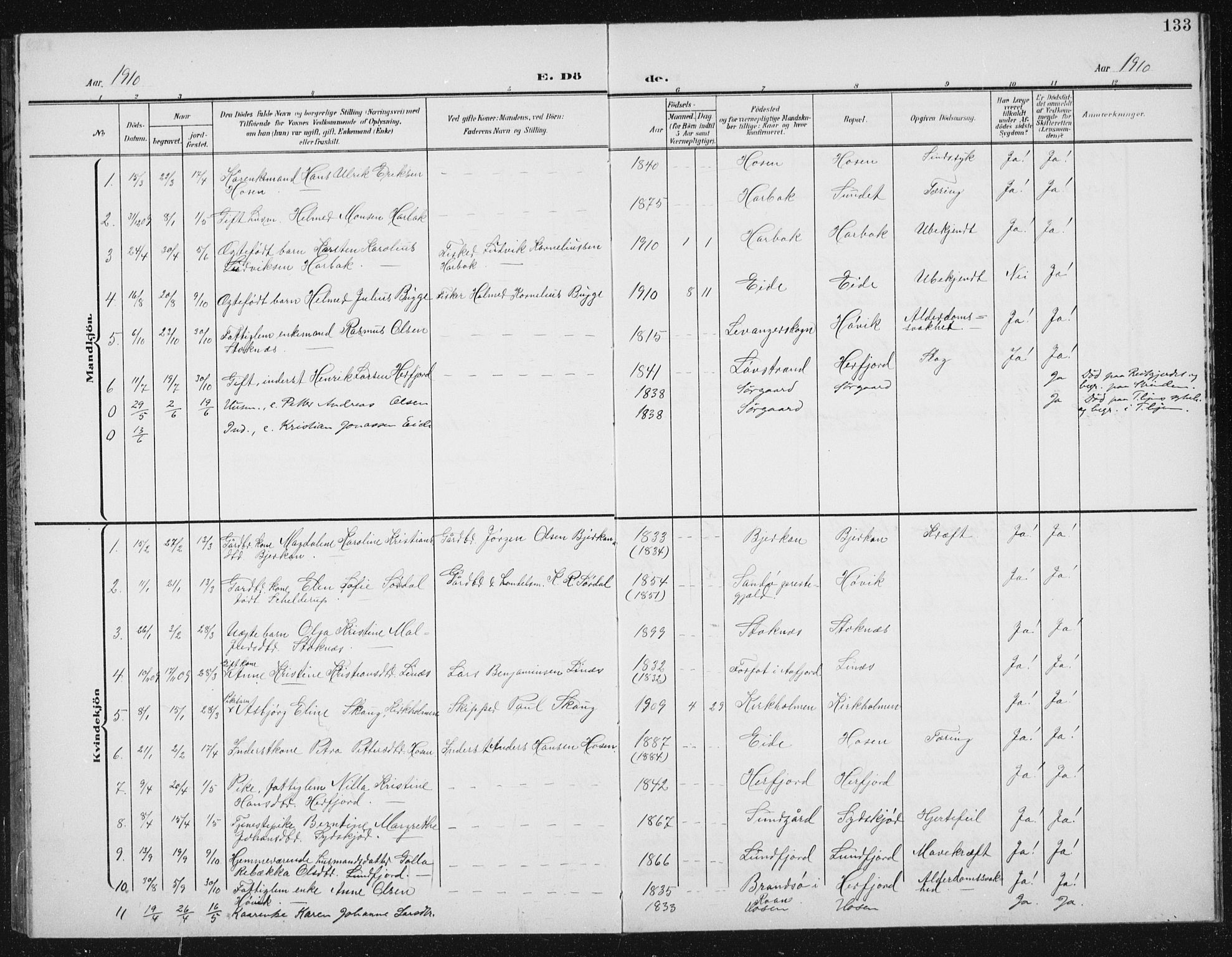 Ministerialprotokoller, klokkerbøker og fødselsregistre - Sør-Trøndelag, SAT/A-1456/656/L0699: Parish register (copy) no. 656C05, 1905-1920, p. 133