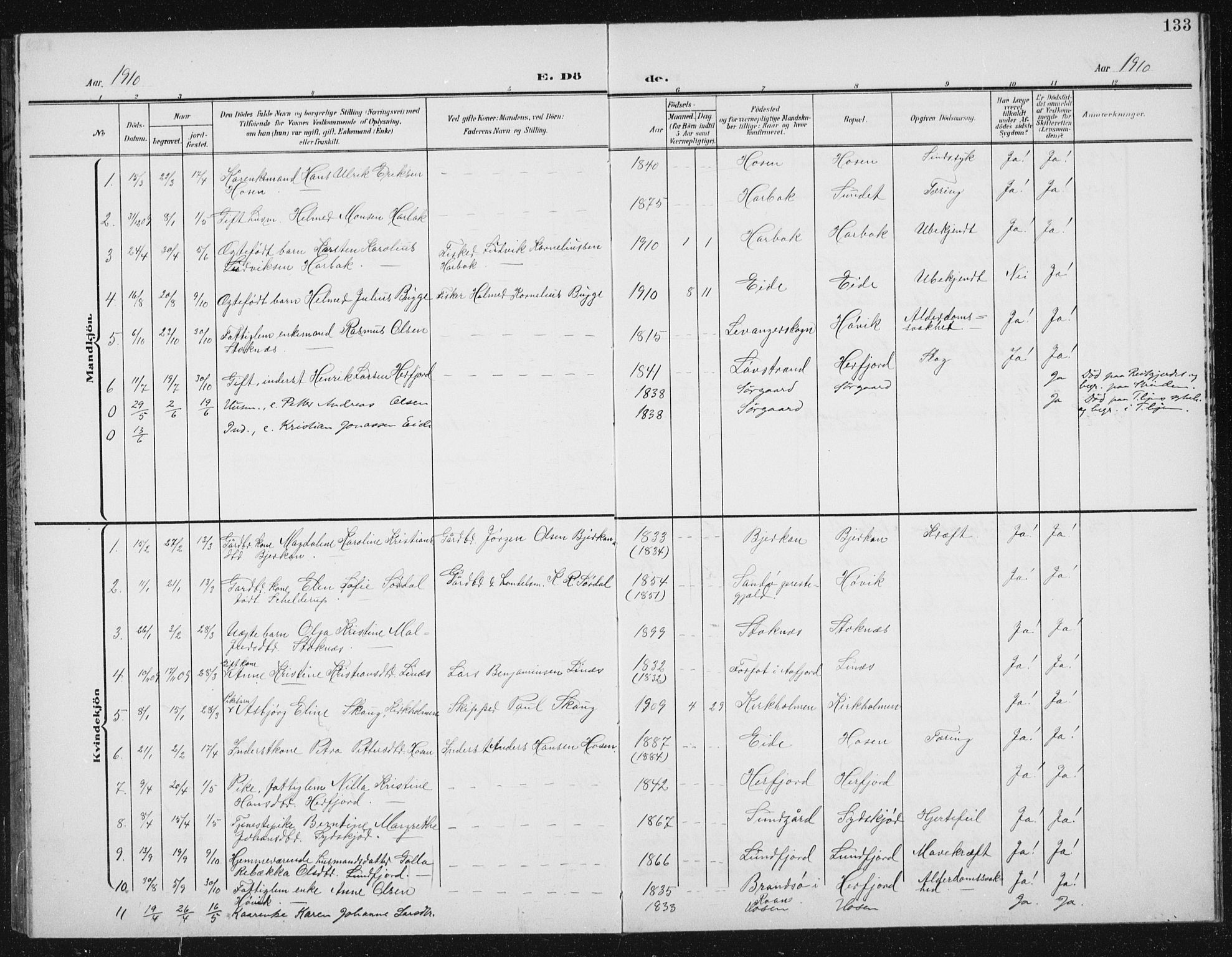 Ministerialprotokoller, klokkerbøker og fødselsregistre - Sør-Trøndelag, AV/SAT-A-1456/656/L0699: Parish register (copy) no. 656C05, 1905-1920, p. 133