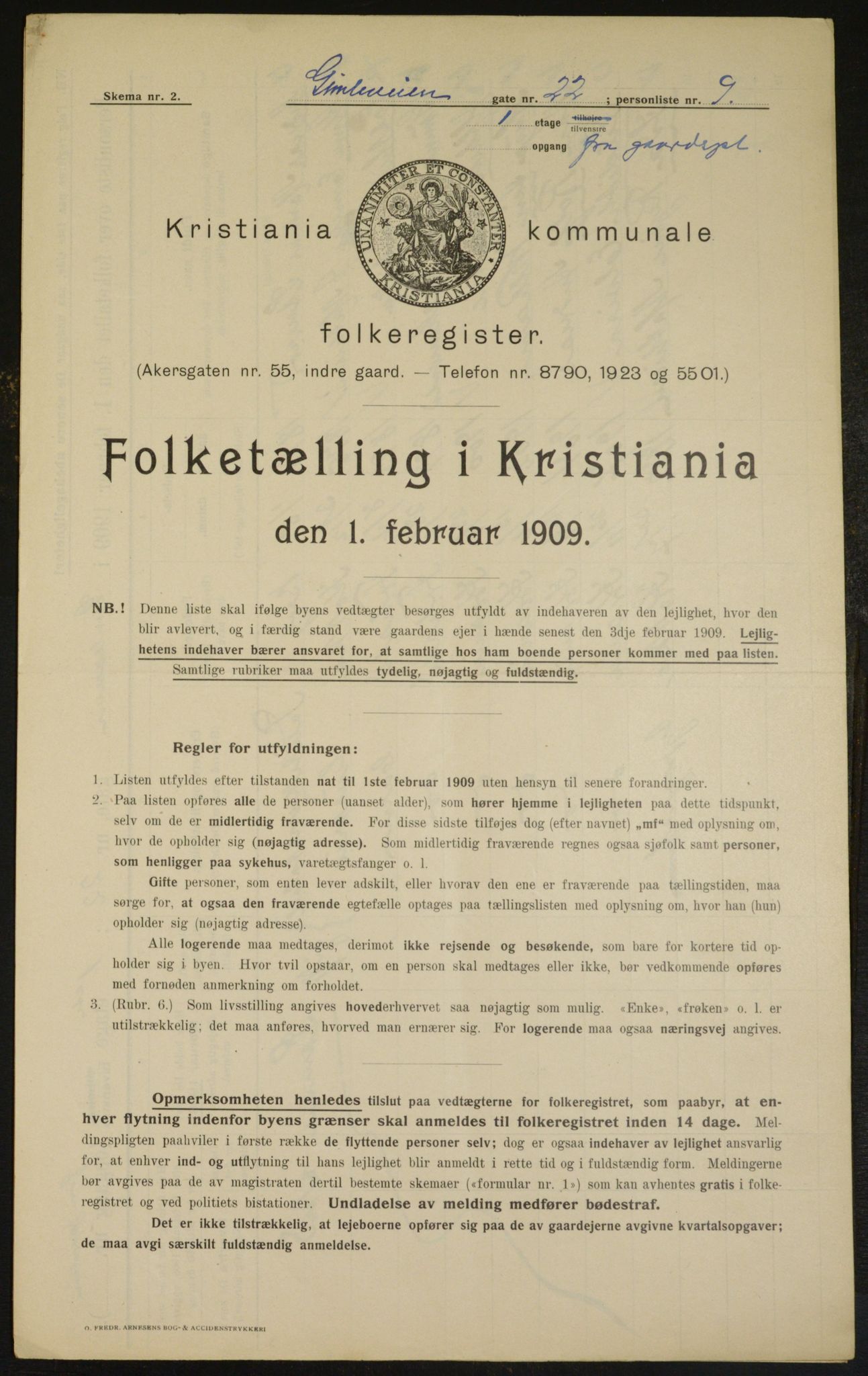 OBA, Municipal Census 1909 for Kristiania, 1909, p. 26560