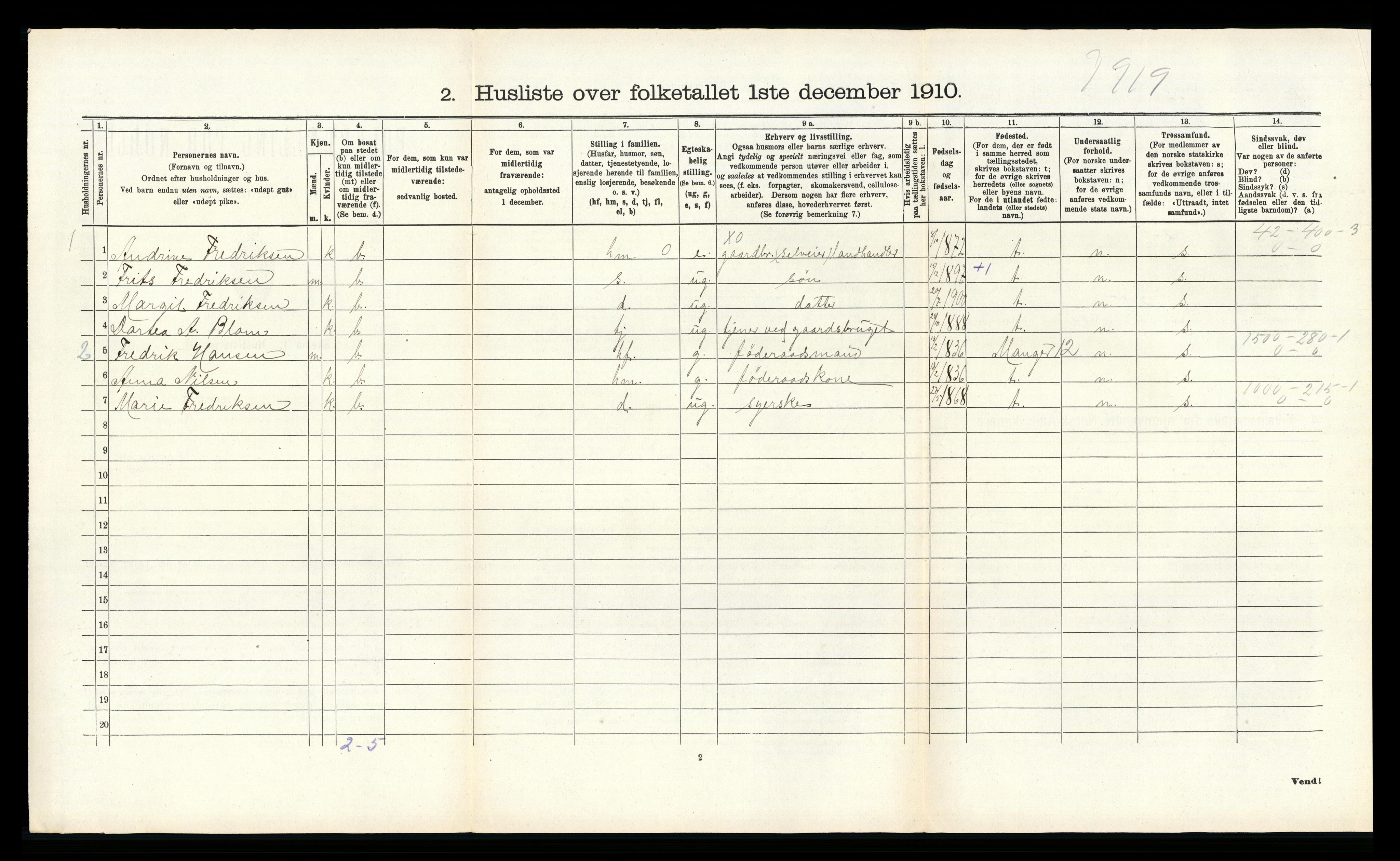 RA, 1910 census for Herdla, 1910, p. 207