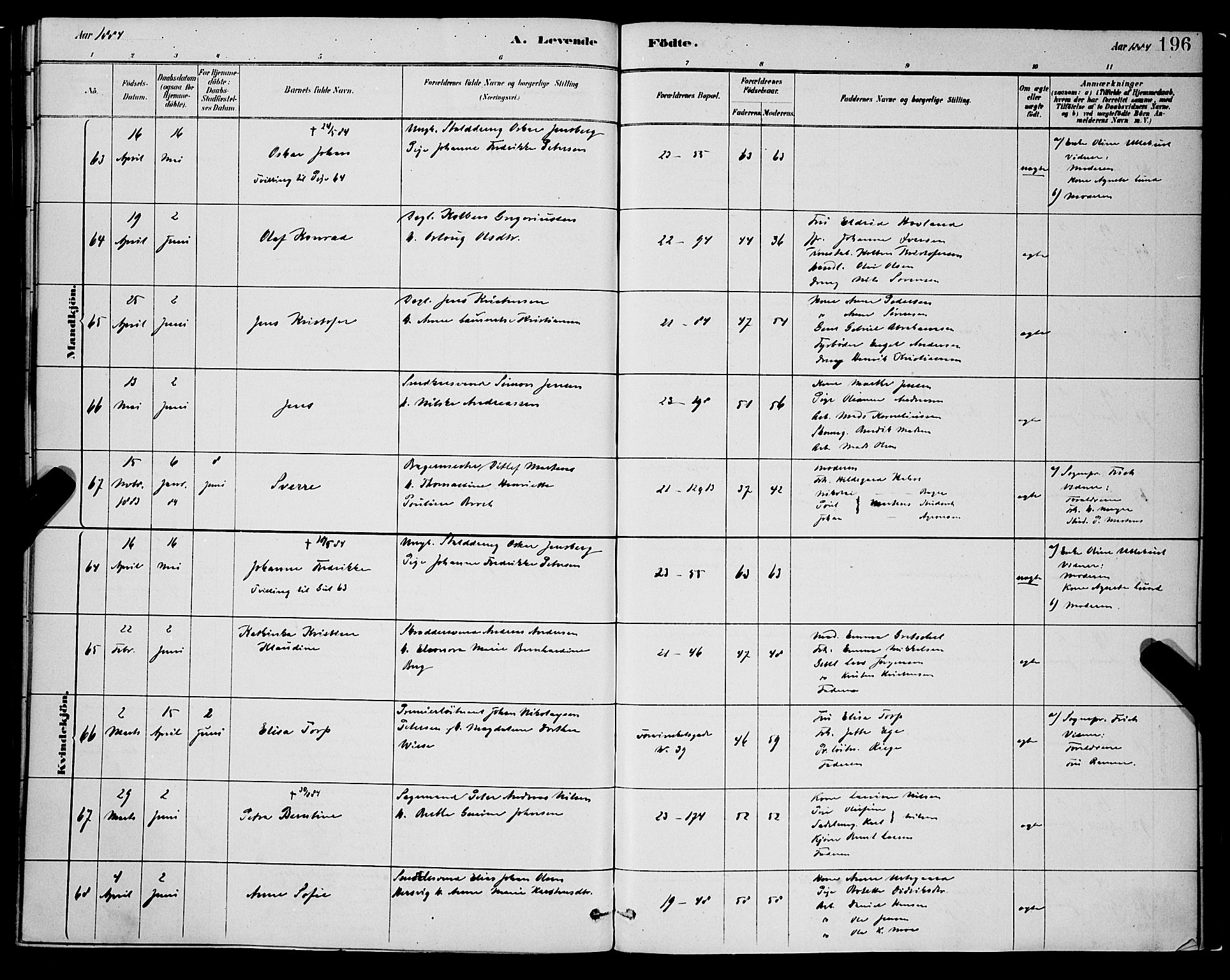 Korskirken sokneprestembete, SAB/A-76101/H/Hab: Parish register (copy) no. B 8, 1878-1887, p. 196