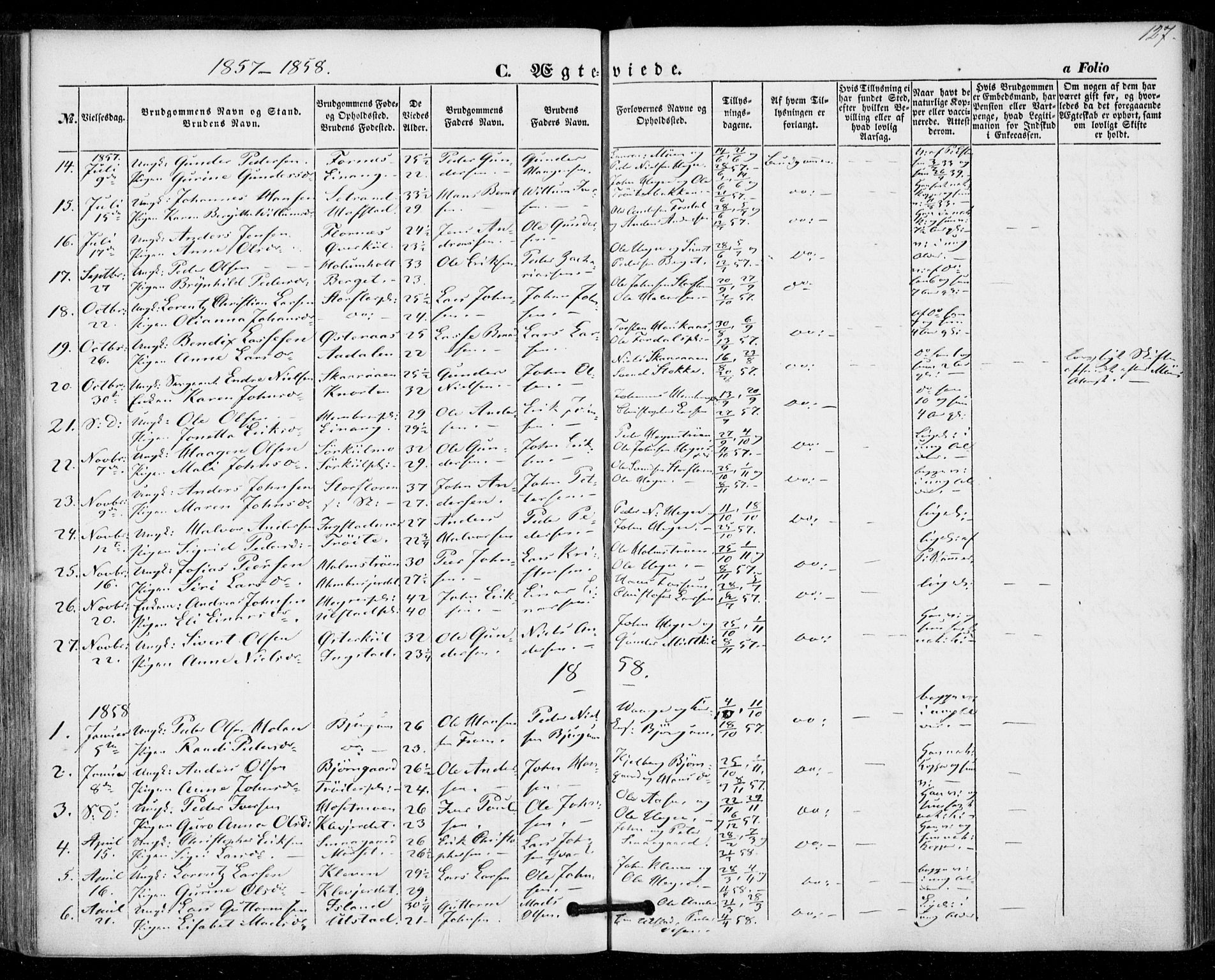 Ministerialprotokoller, klokkerbøker og fødselsregistre - Nord-Trøndelag, SAT/A-1458/703/L0028: Parish register (official) no. 703A01, 1850-1862, p. 127
