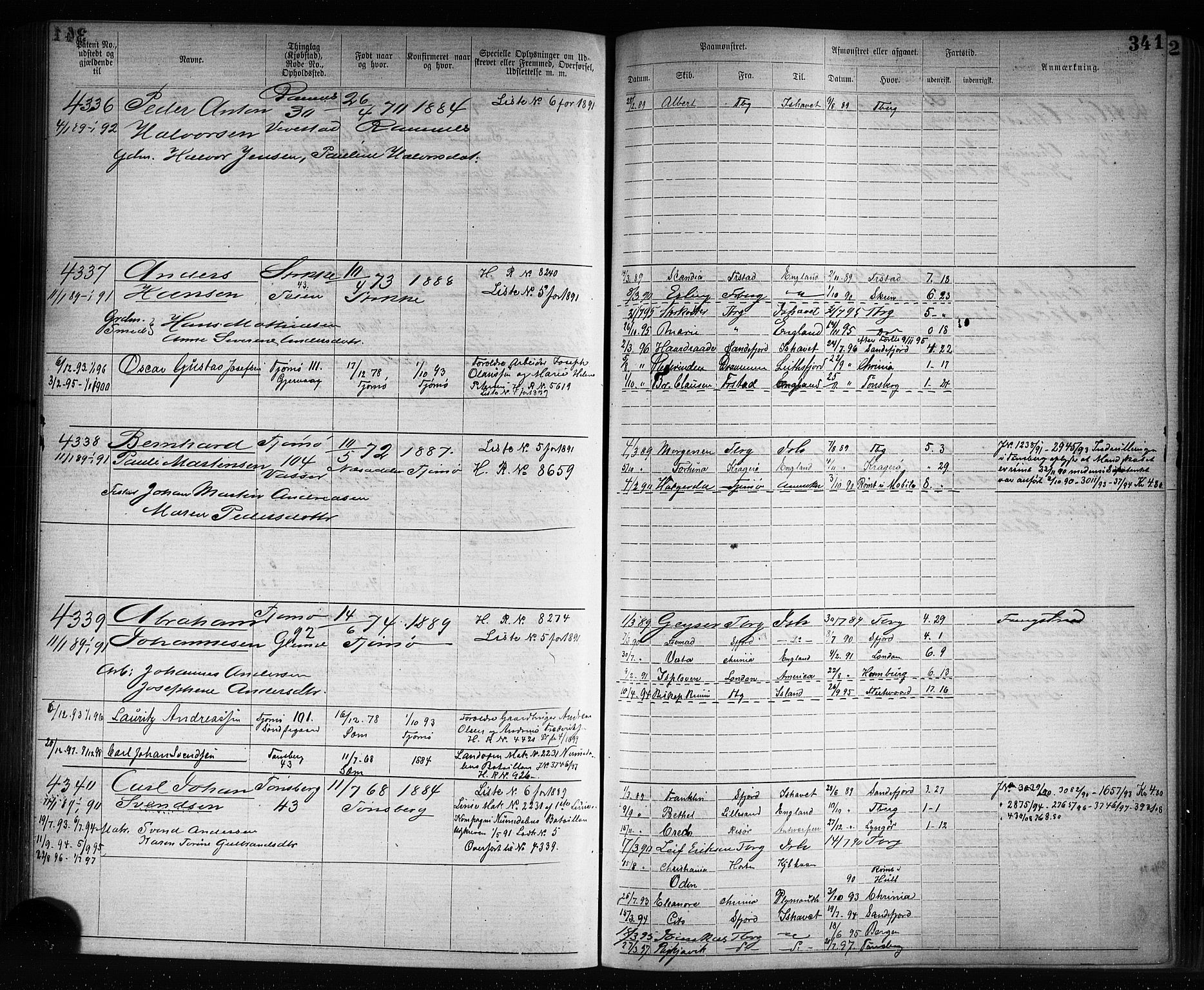 Tønsberg innrulleringskontor, AV/SAKO-A-786/F/Fb/L0007: Annotasjonsrulle Patent nr. 2636-5150, 1881-1892, p. 342