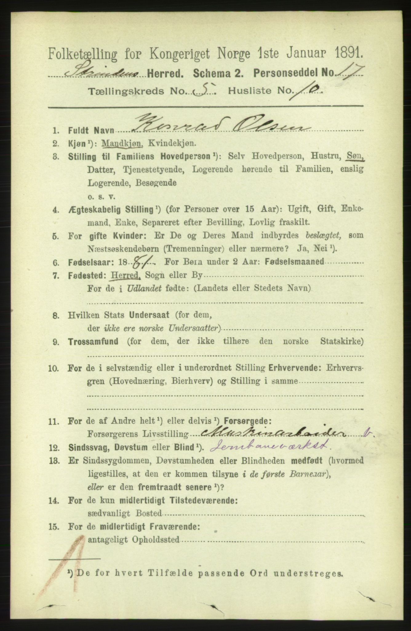 RA, 1891 census for 1660 Strinda, 1891, p. 4397