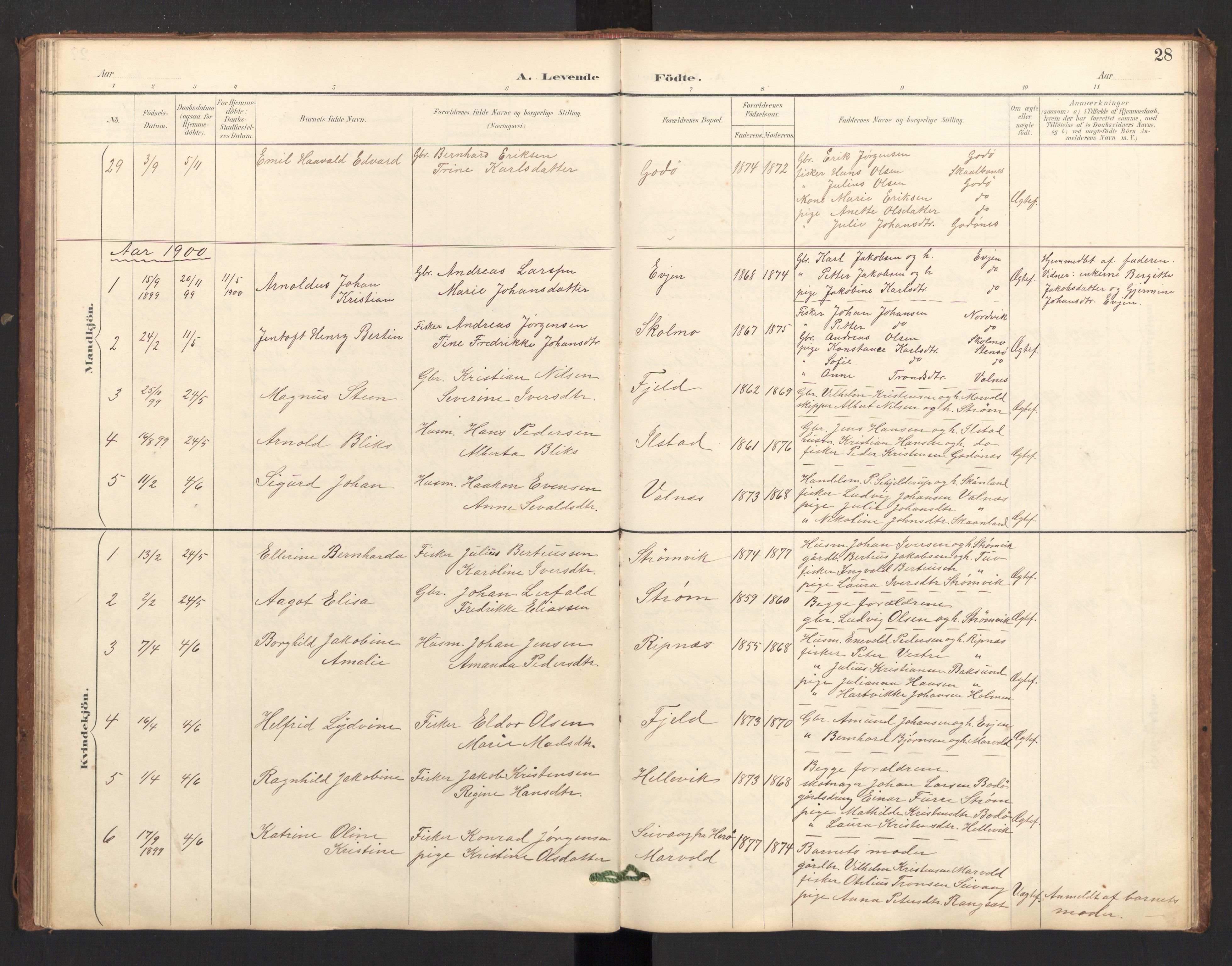 Ministerialprotokoller, klokkerbøker og fødselsregistre - Nordland, SAT/A-1459/804/L0087: Parish register (official) no. 804A08, 1894-1907, p. 28