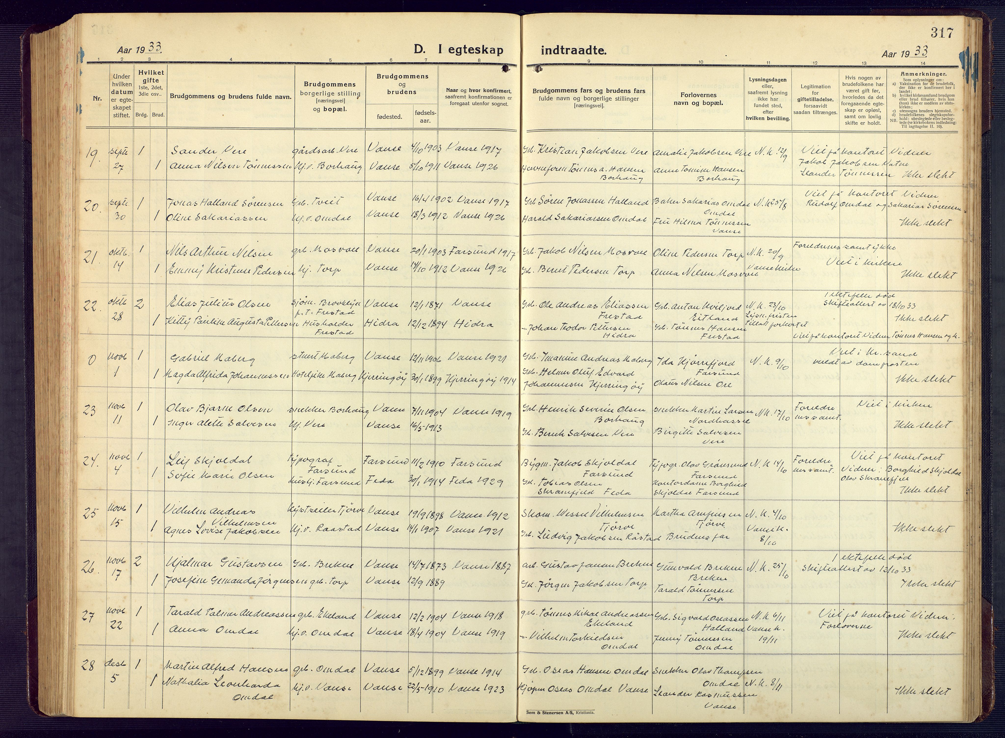 Lista sokneprestkontor, SAK/1111-0027/F/Fb/L0006: Parish register (copy) no. B 6, 1924-1947, p. 317