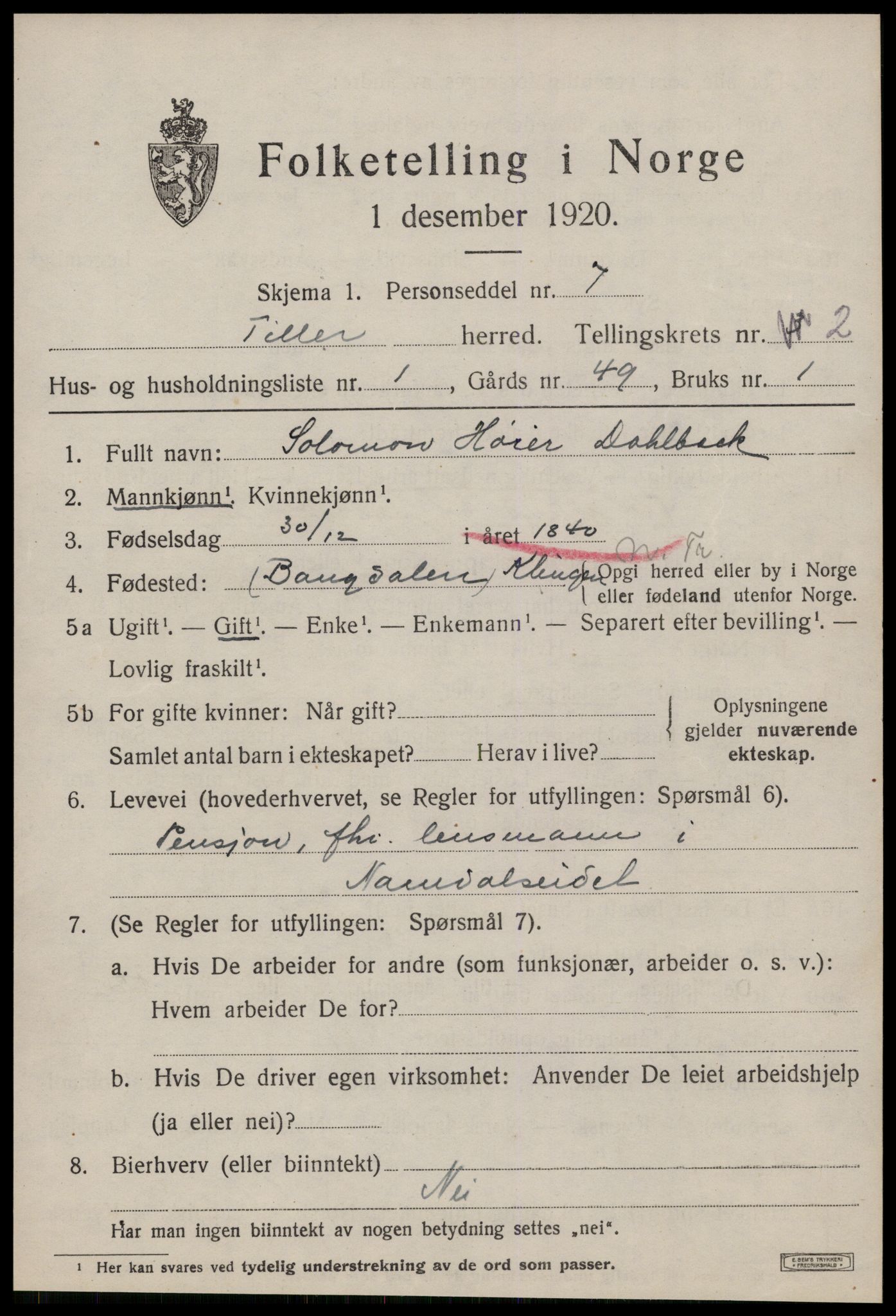 SAT, 1920 census for Tiller, 1920, p. 989