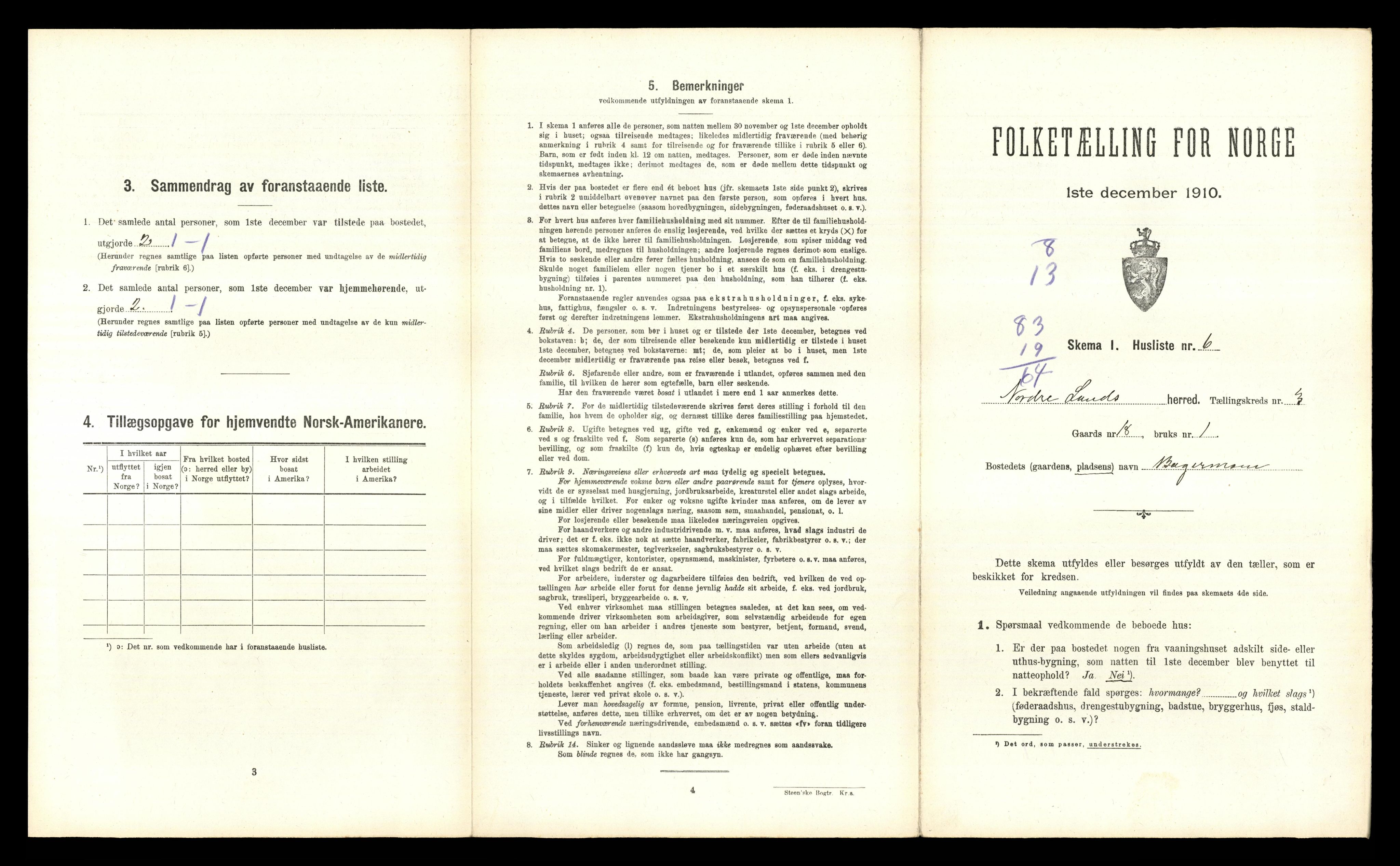 RA, 1910 census for Nordre Land, 1910, p. 283