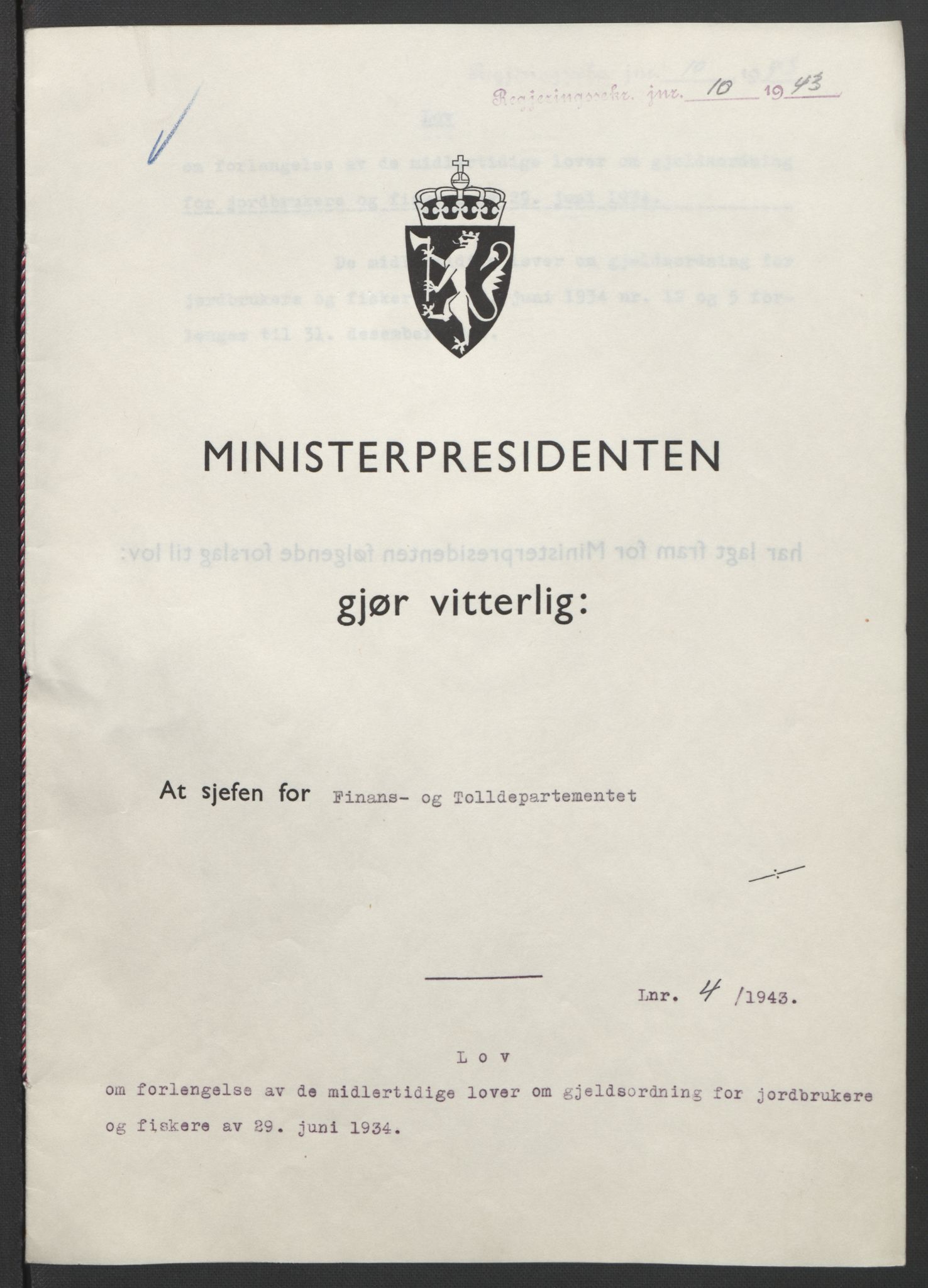 NS-administrasjonen 1940-1945 (Statsrådsekretariatet, de kommisariske statsråder mm), RA/S-4279/D/Db/L0099: Lover, 1943, p. 18