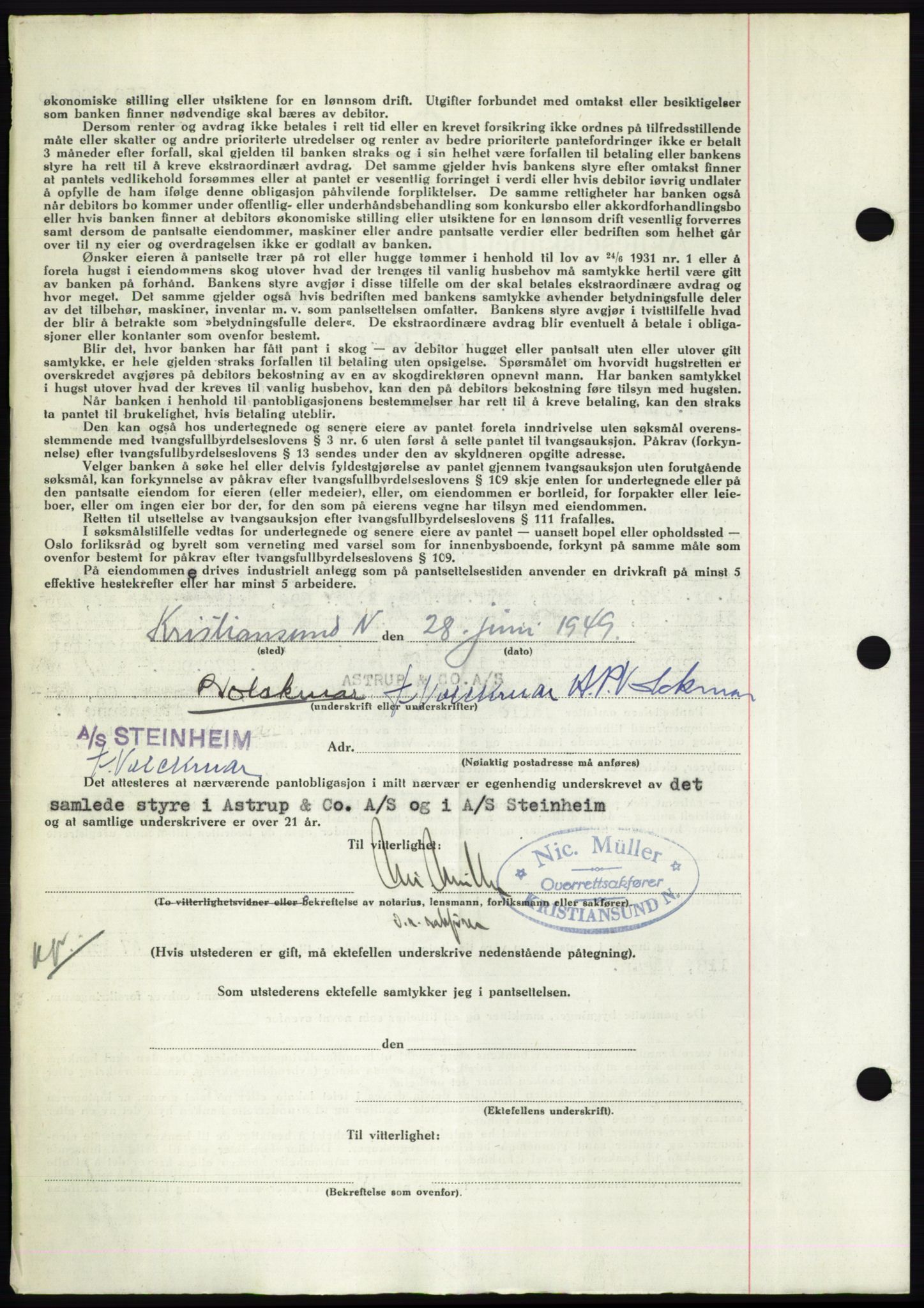 Nordmøre sorenskriveri, AV/SAT-A-4132/1/2/2Ca: Mortgage book no. B102, 1949-1949, Diary no: : 1970/1949