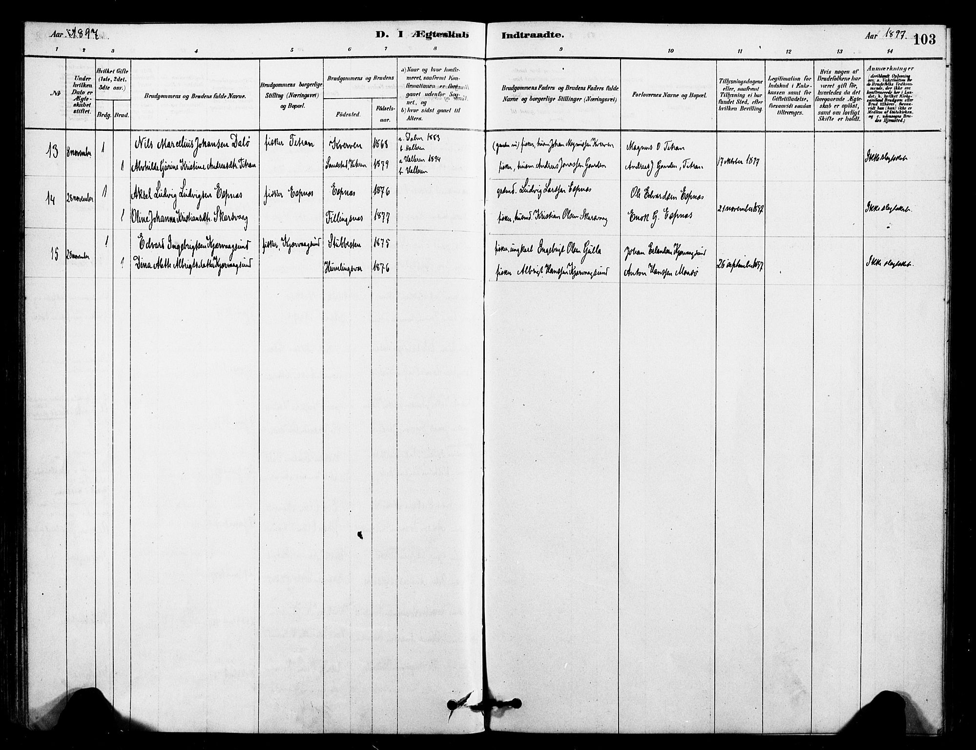 Ministerialprotokoller, klokkerbøker og fødselsregistre - Sør-Trøndelag, SAT/A-1456/641/L0595: Parish register (official) no. 641A01, 1882-1897, p. 103