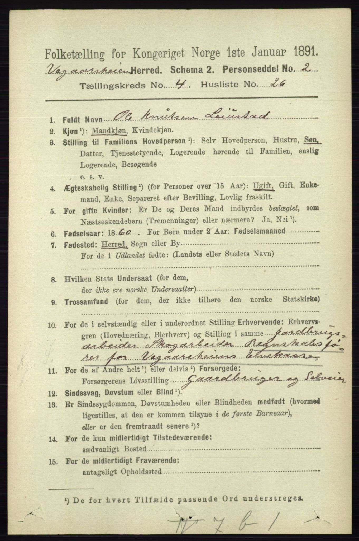 RA, 1891 census for 0912 Vegårshei, 1891, p. 935