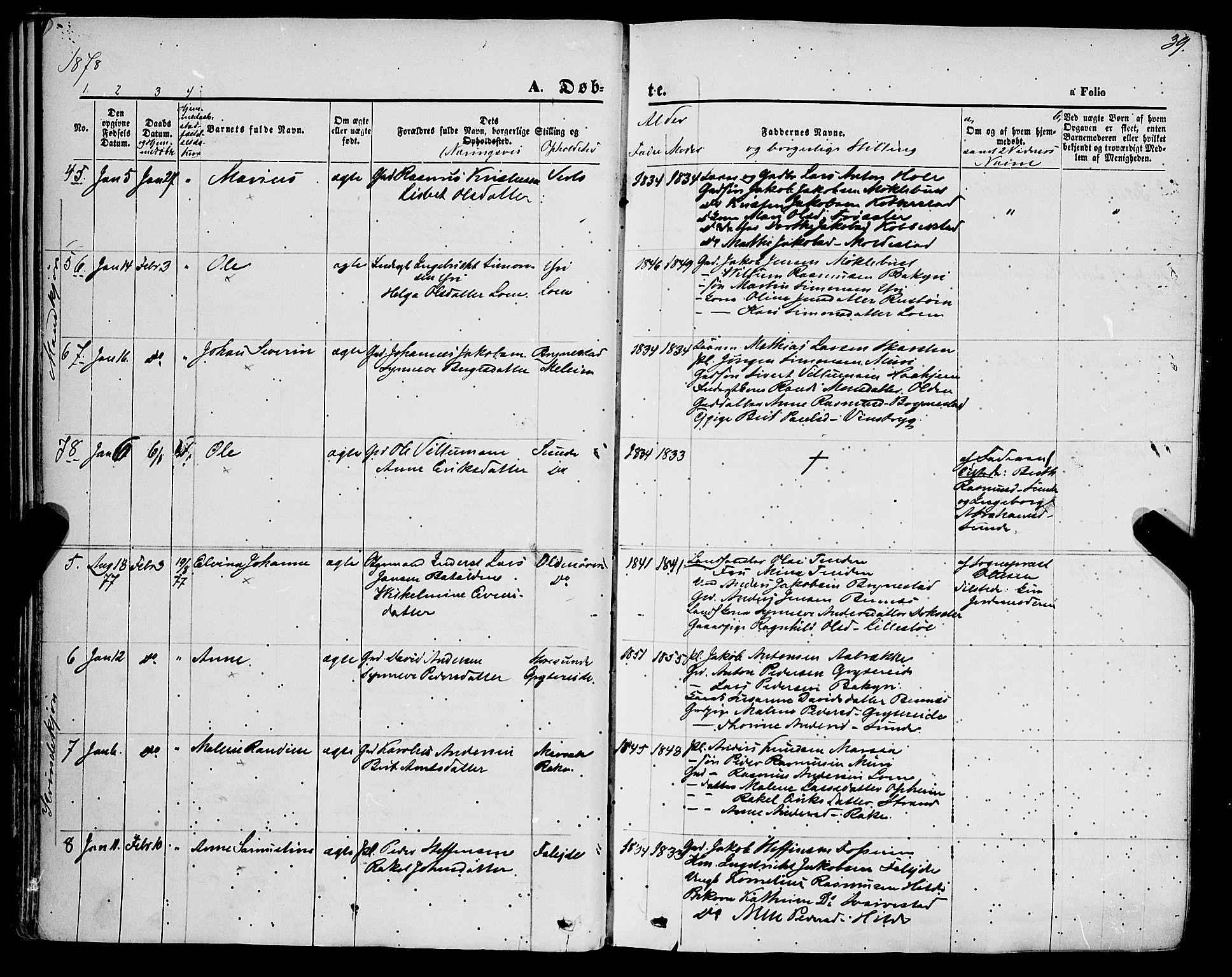 Innvik sokneprestembete, AV/SAB-A-80501: Parish register (official) no. A 6, 1865-1878, p. 39