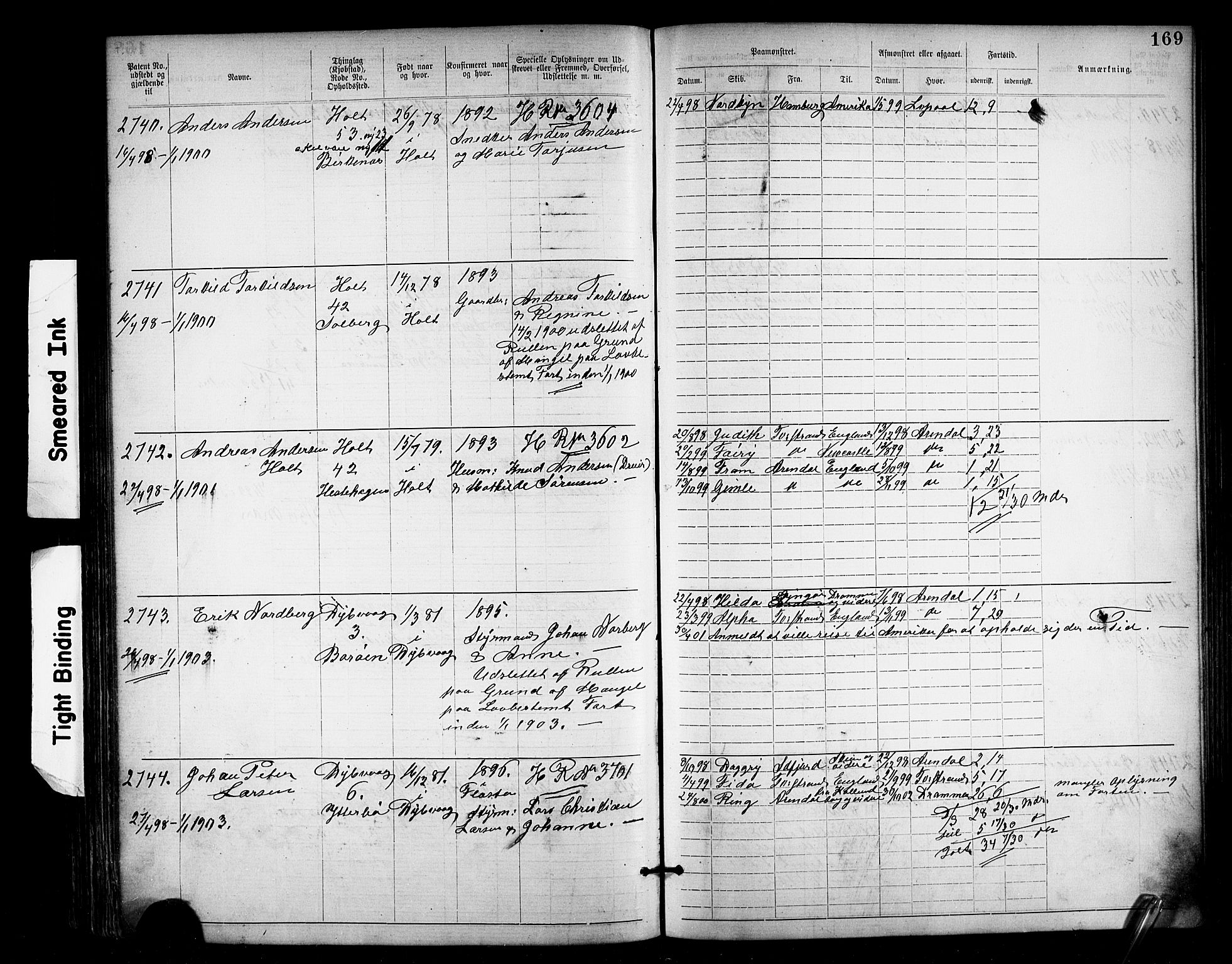 Tvedestrand mønstringskrets, SAK/2031-0011/F/Fa/L0004: Annotasjonsrulle nr 1906-3400 med register, U-26, 1887-1911, p. 190