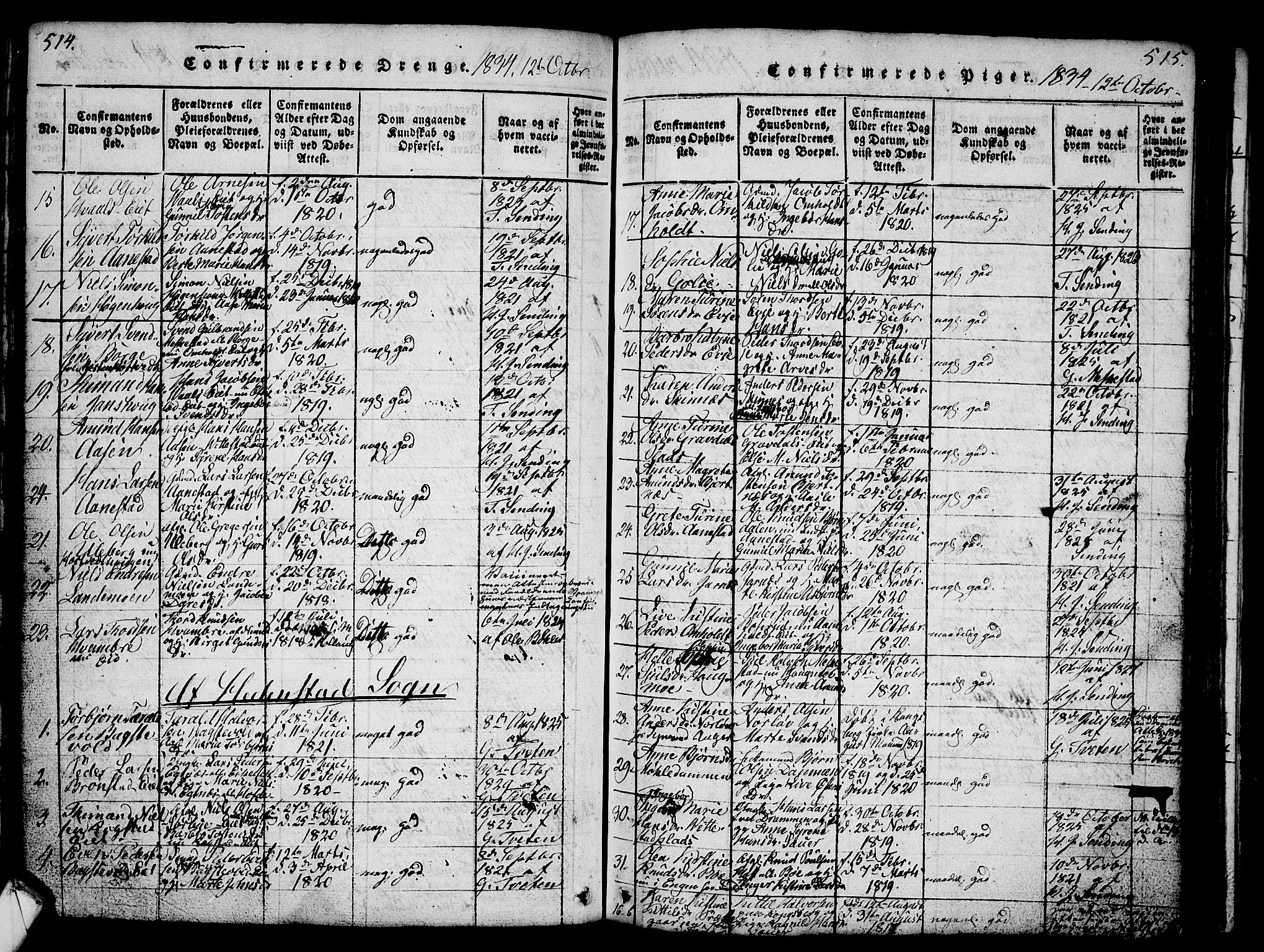 Sandsvær kirkebøker, AV/SAKO-A-244/G/Ga/L0003: Parish register (copy) no. I 3, 1817-1839, p. 514-515