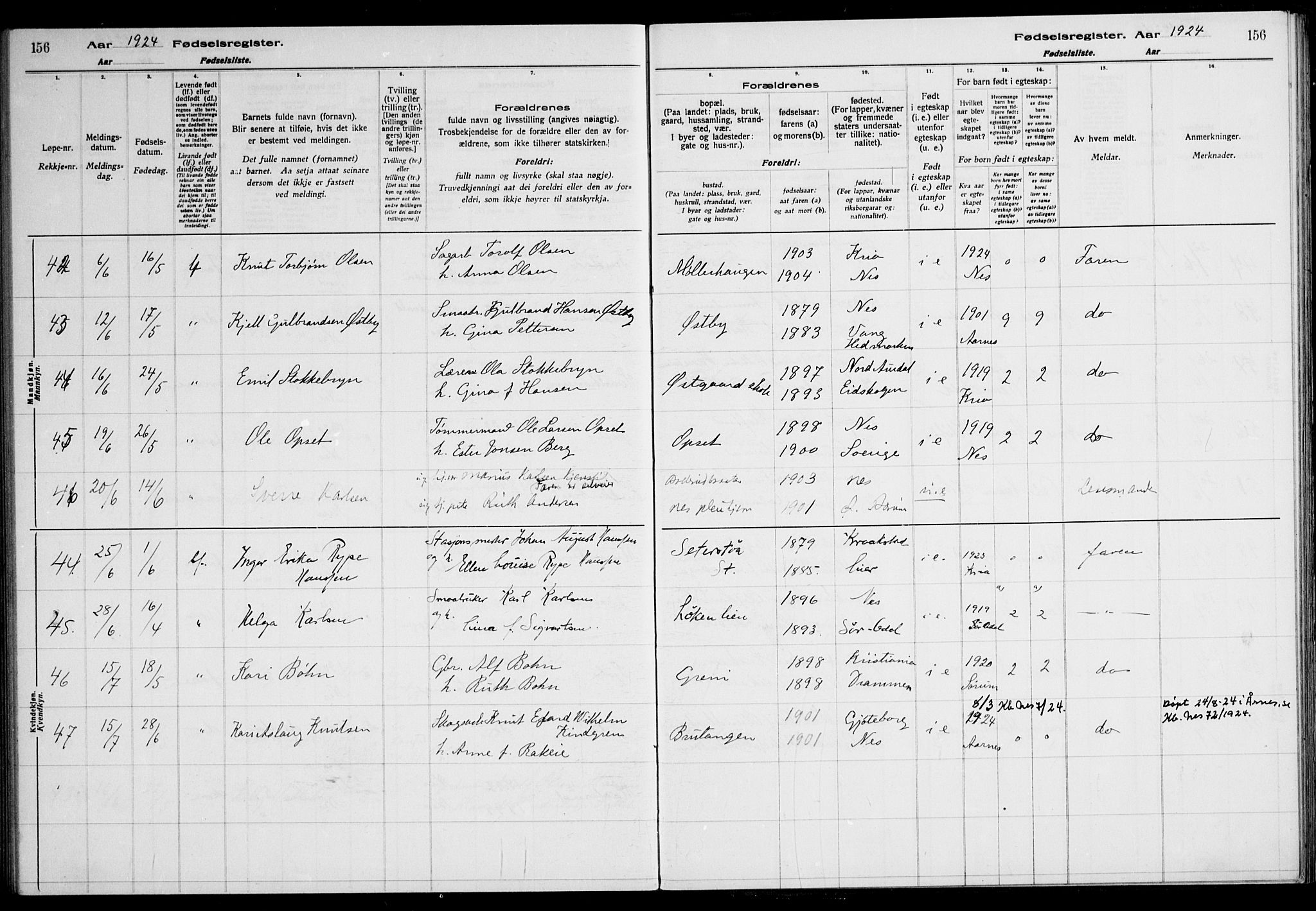 Nes prestekontor Kirkebøker, AV/SAO-A-10410/J/Ja/L0001: Birth register no. 1, 1916-1926, p. 156