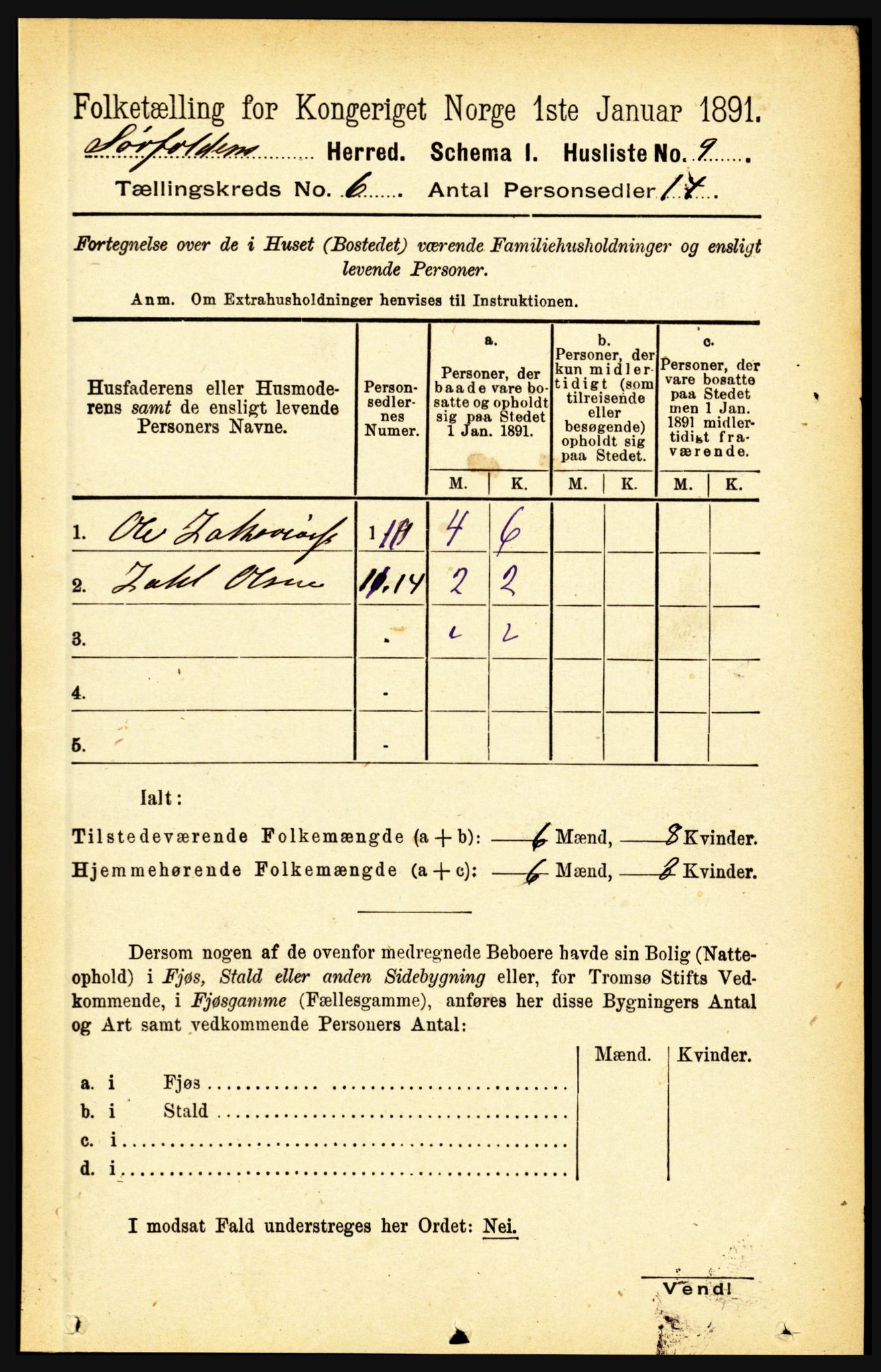 RA, 1891 census for 1845 Sørfold, 1891, p. 1781