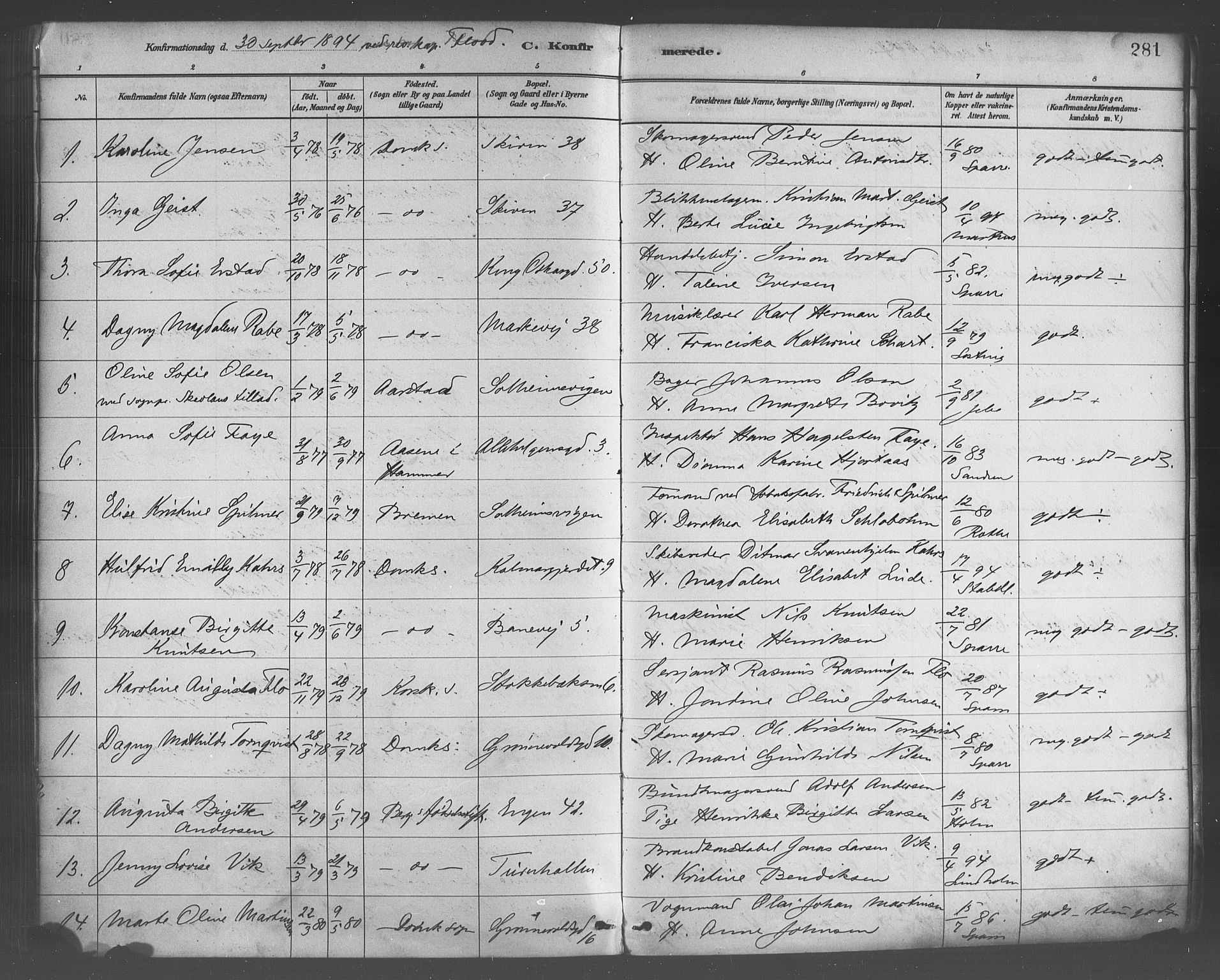 Domkirken sokneprestembete, AV/SAB-A-74801/H/Haa/L0030: Parish register (official) no. C 5, 1880-1898, p. 281