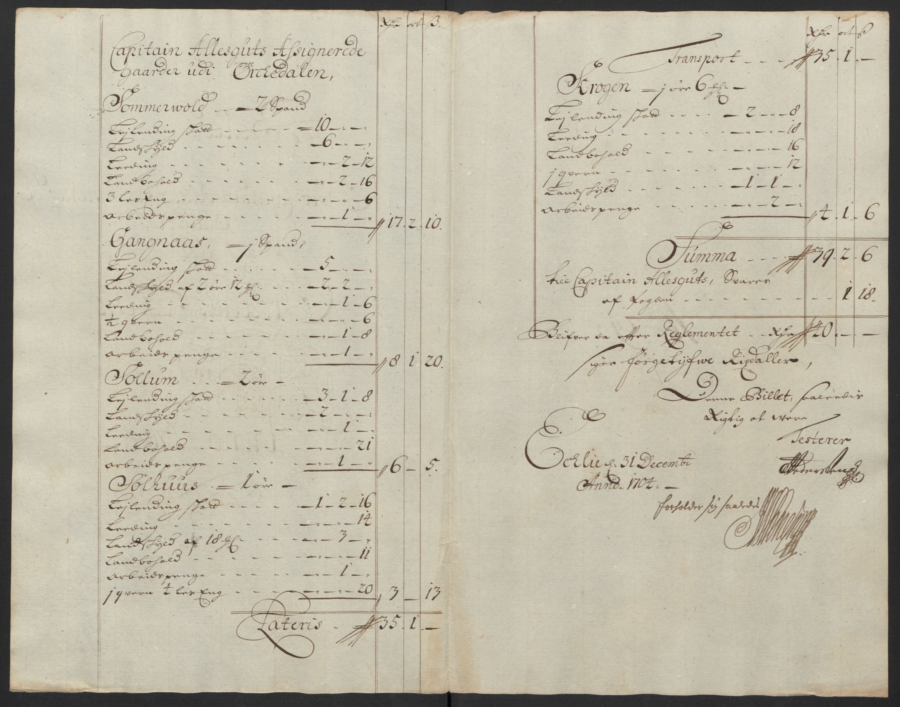 Rentekammeret inntil 1814, Reviderte regnskaper, Fogderegnskap, RA/EA-4092/R60/L3954: Fogderegnskap Orkdal og Gauldal, 1704, p. 215