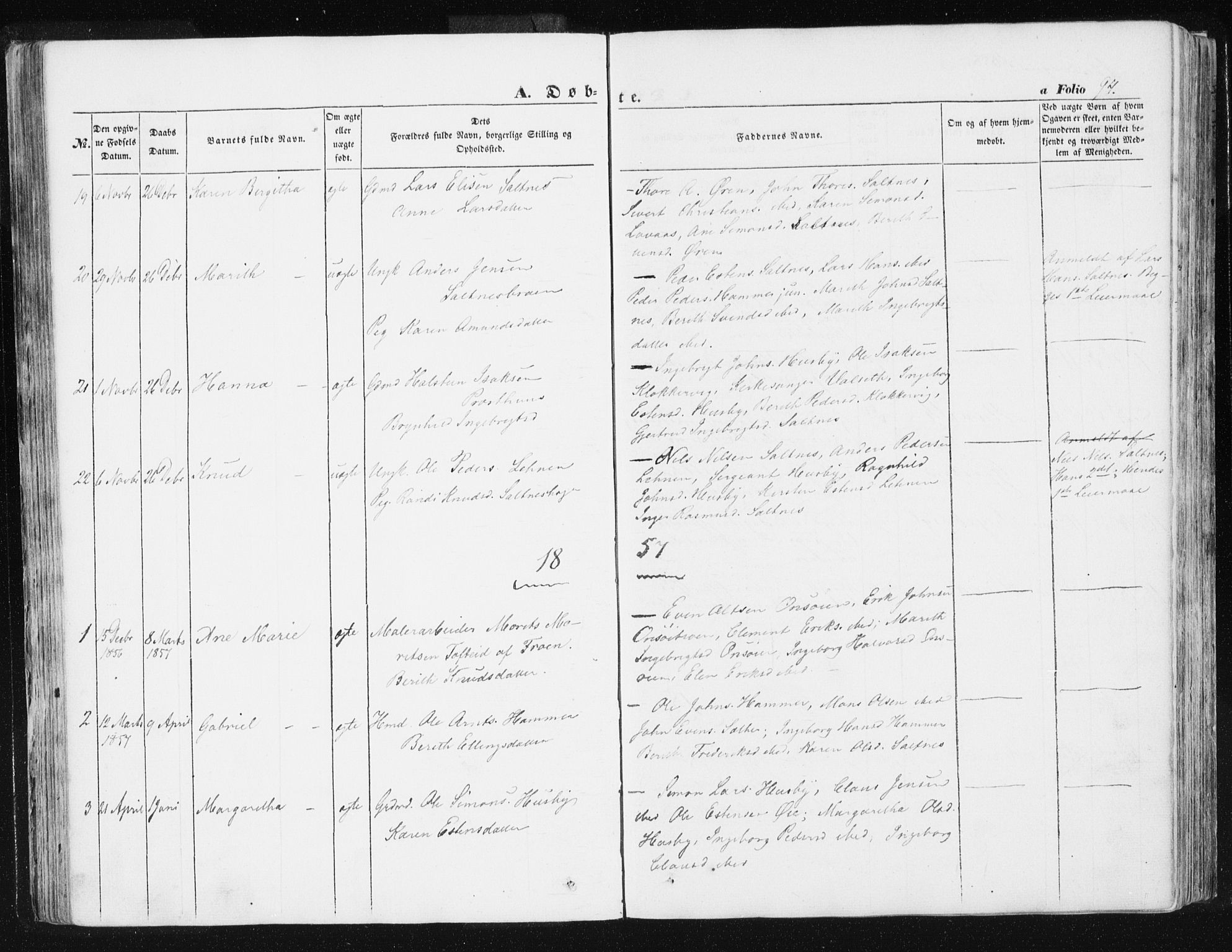 Ministerialprotokoller, klokkerbøker og fødselsregistre - Sør-Trøndelag, SAT/A-1456/612/L0376: Parish register (official) no. 612A08, 1846-1859, p. 94