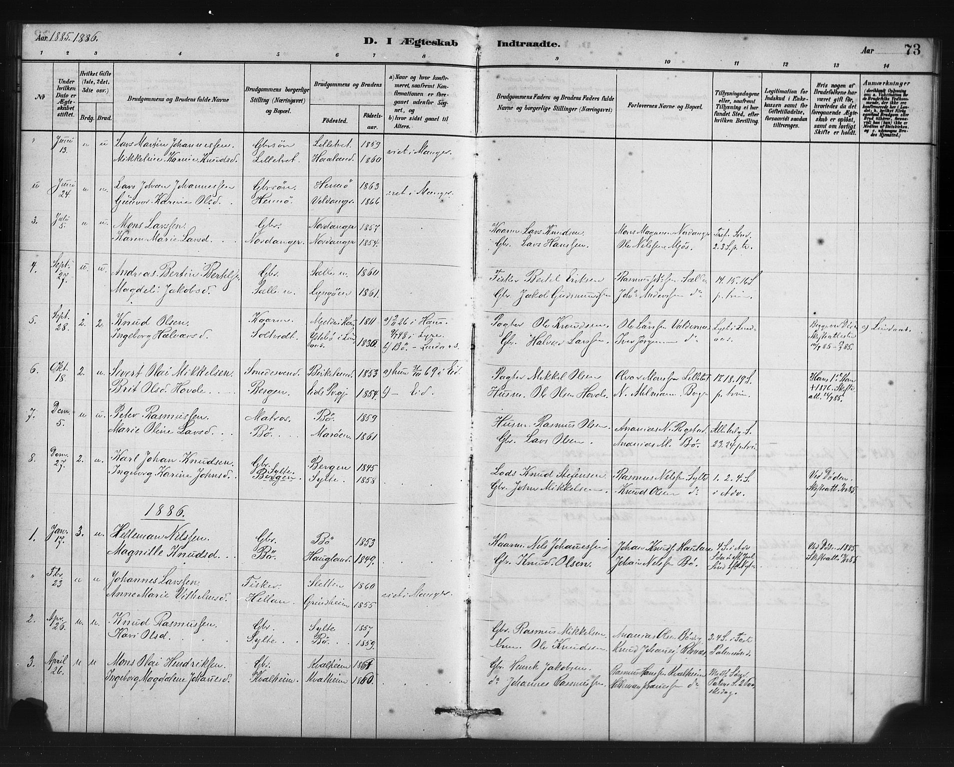 Manger sokneprestembete, AV/SAB-A-76801/H/Haa: Parish register (official) no. C 1, 1881-1890, p. 73