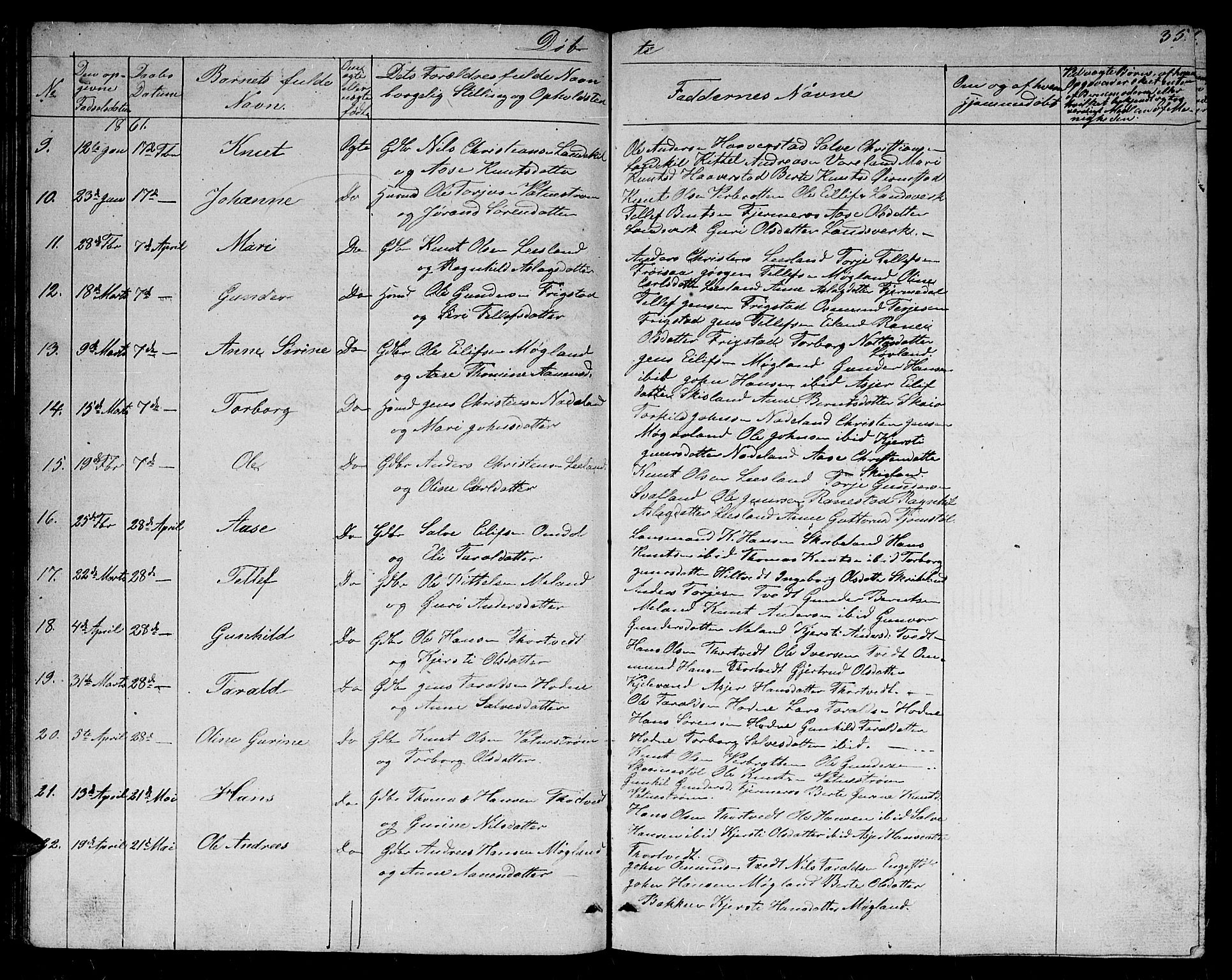 Evje sokneprestkontor, SAK/1111-0008/F/Fb/Fbc/L0002: Parish register (copy) no. B 2, 1849-1876, p. 35