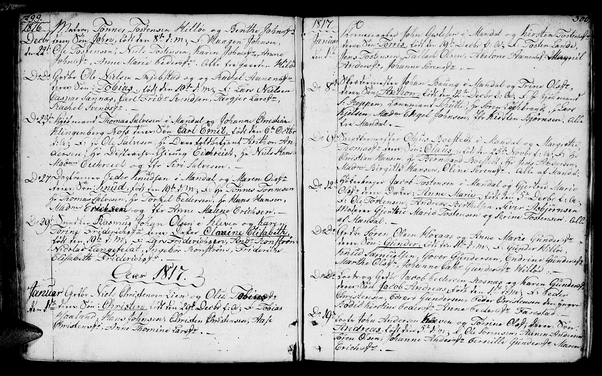 Mandal sokneprestkontor, SAK/1111-0030/F/Fa/Faa/L0008: Parish register (official) no. A 8, 1794-1817, p. 299-300