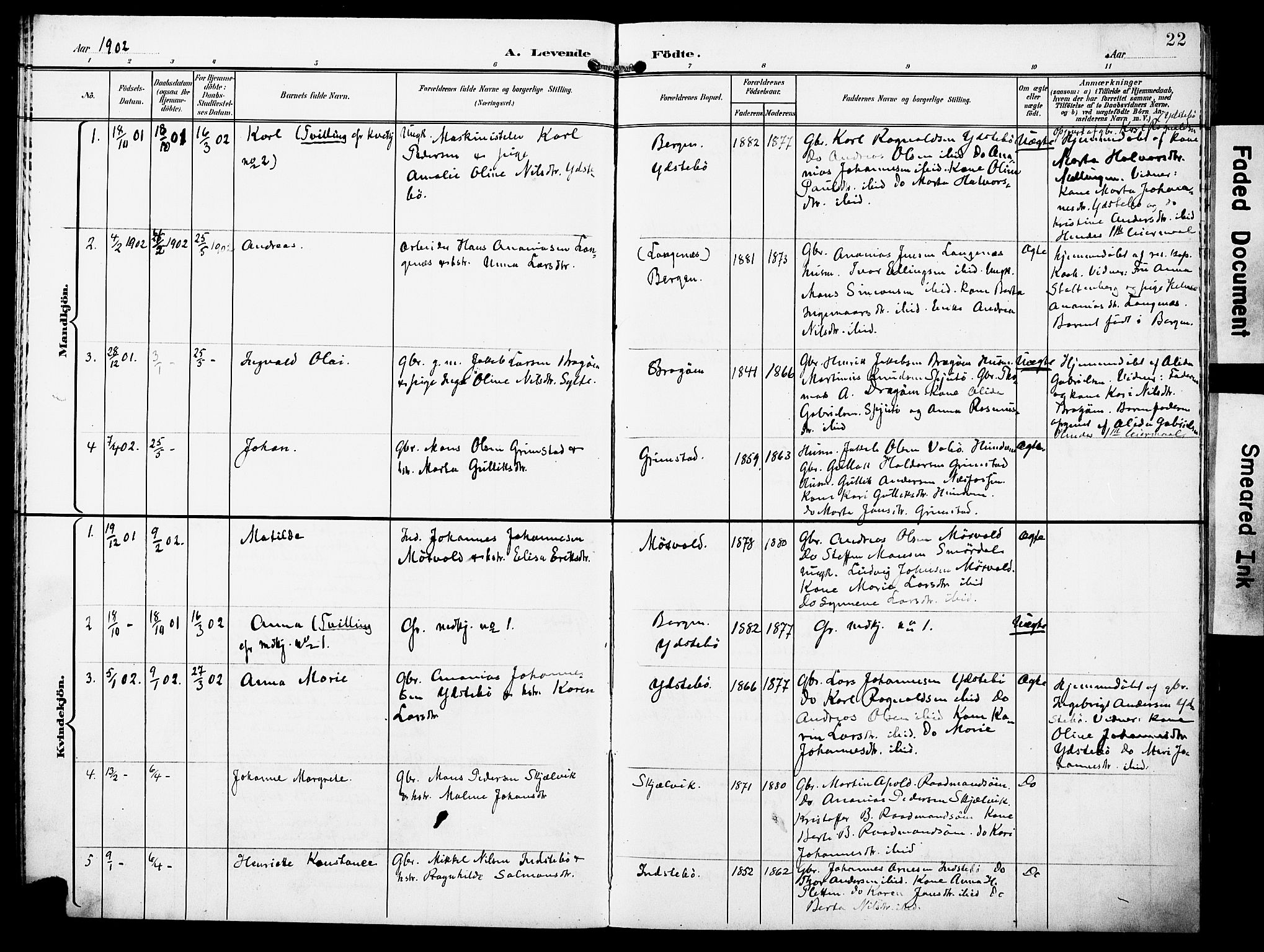 Lindås Sokneprestembete, AV/SAB-A-76701/H/Haa/Haae/L0002: Parish register (official) no. E 2, 1897-1912, p. 22