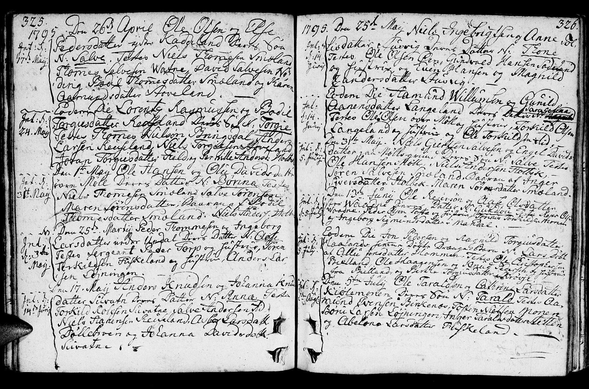 Holum sokneprestkontor, AV/SAK-1111-0022/F/Fa/Faa/L0003: Parish register (official) no. A 3, 1780-1821, p. 325-326