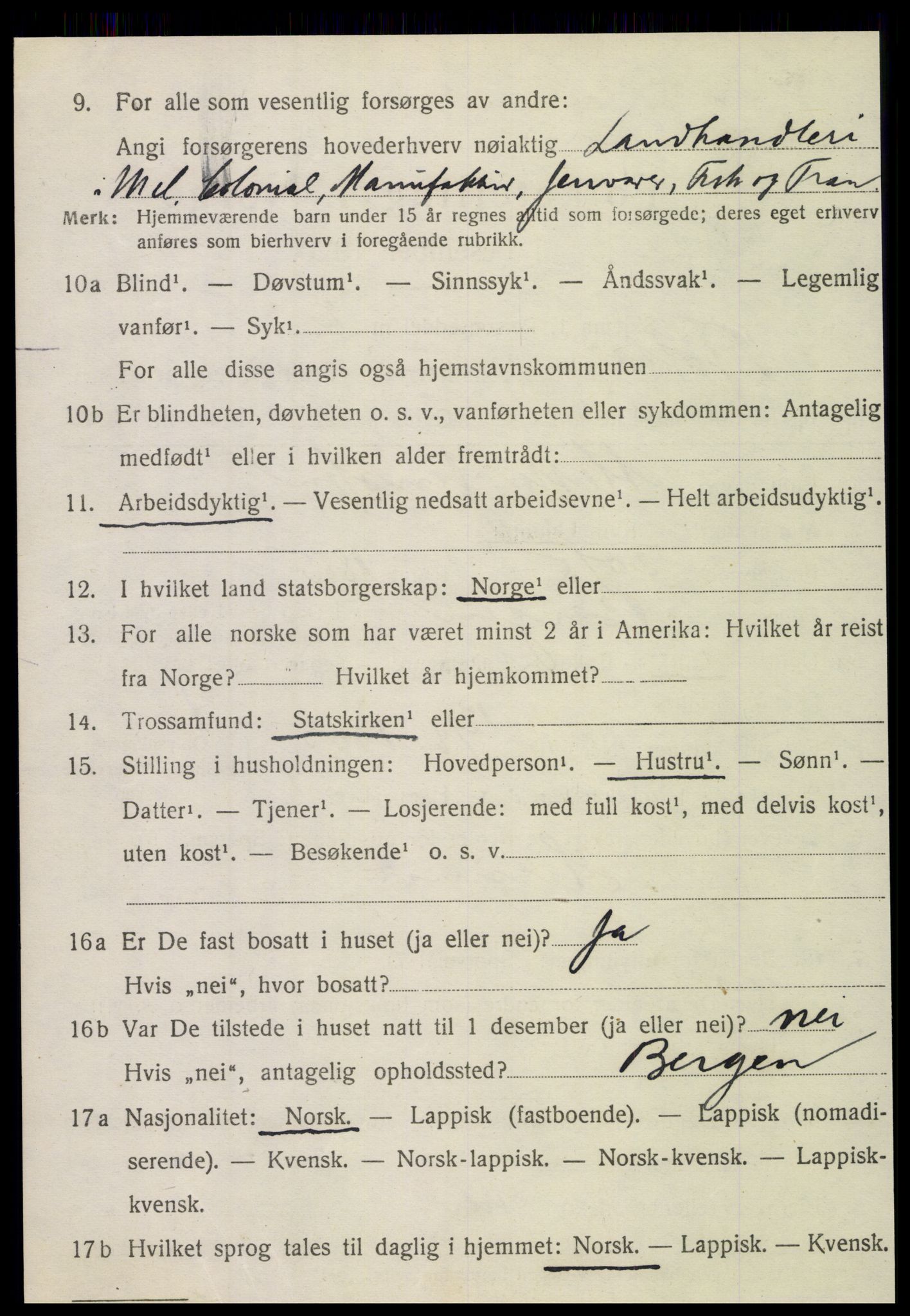 SAT, 1920 census for Tjøtta, 1920, p. 4342