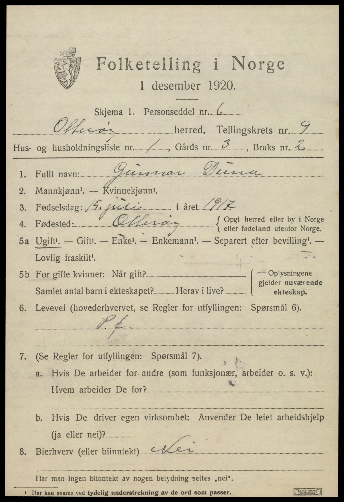 SAT, 1920 census for Otterøy, 1920, p. 3311