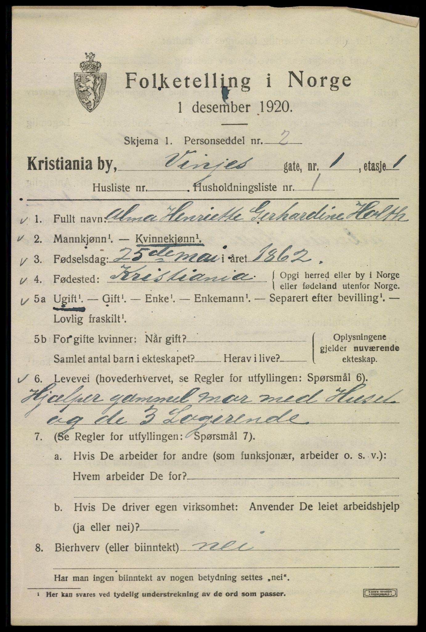 SAO, 1920 census for Kristiania, 1920, p. 636765