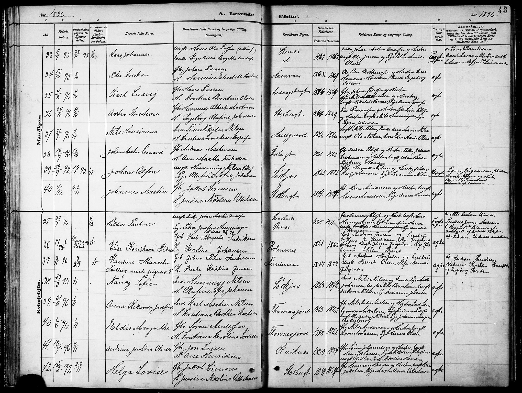 Balsfjord sokneprestembete, AV/SATØ-S-1303/G/Gab/L0008klokker: Parish register (copy) no. 8, 1890-1906, p. 43