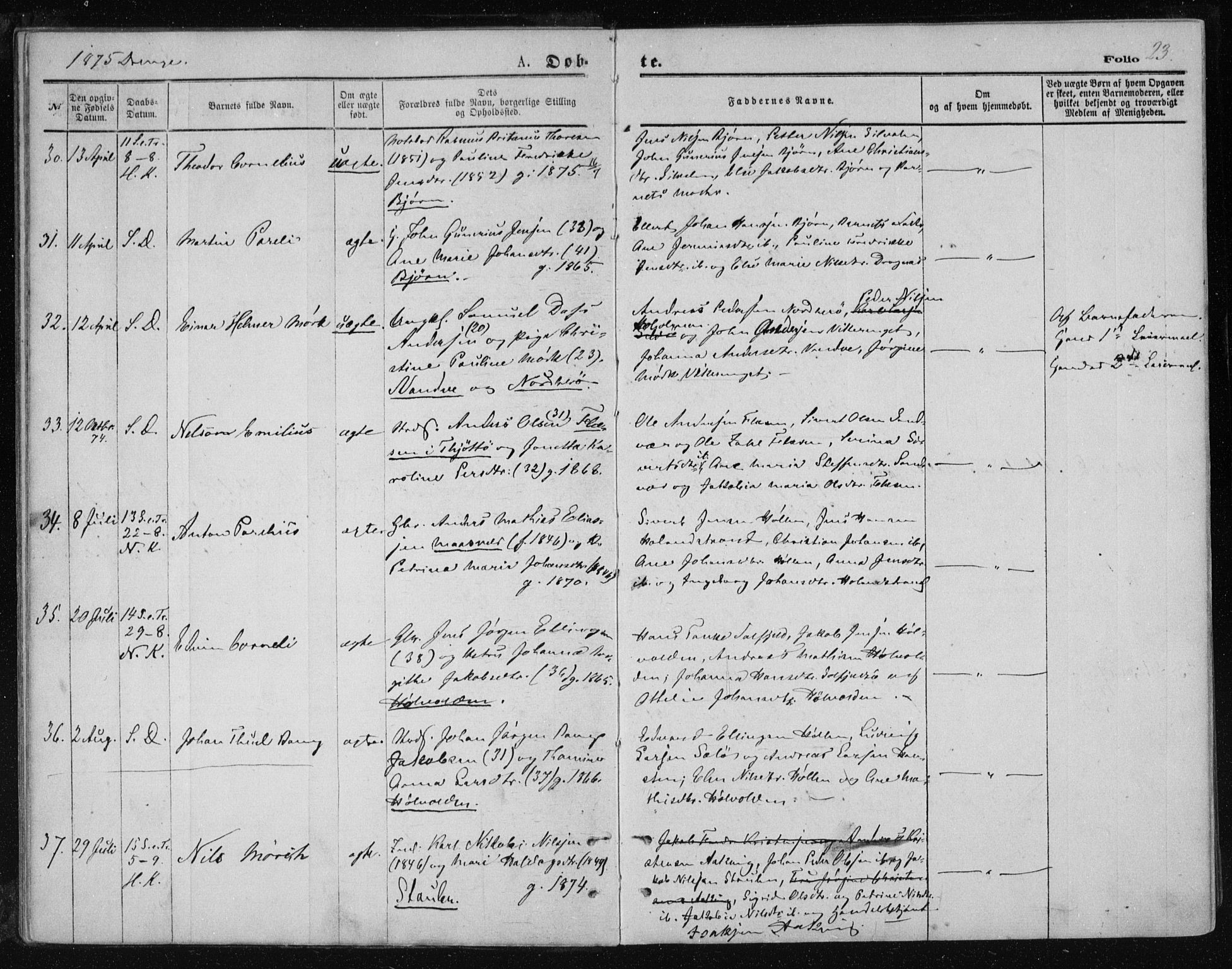 Ministerialprotokoller, klokkerbøker og fødselsregistre - Nordland, AV/SAT-A-1459/834/L0506: Parish register (official) no. 834A04, 1872-1878, p. 23