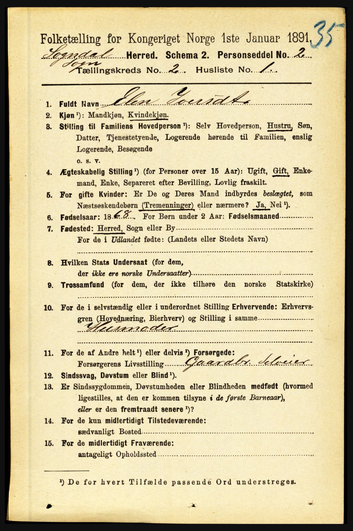 RA, 1891 census for 1420 Sogndal, 1891, p. 596