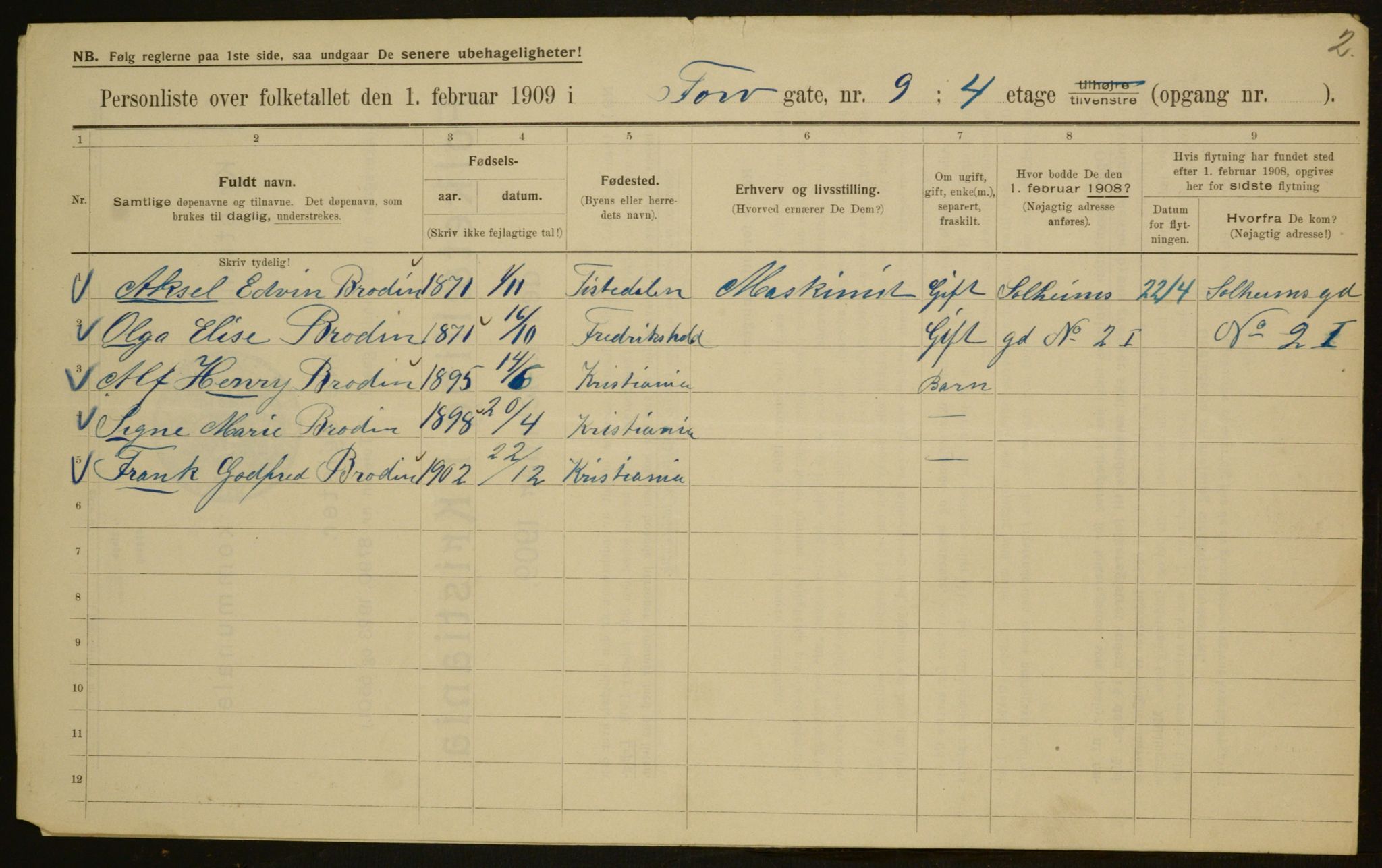 OBA, Municipal Census 1909 for Kristiania, 1909, p. 103316