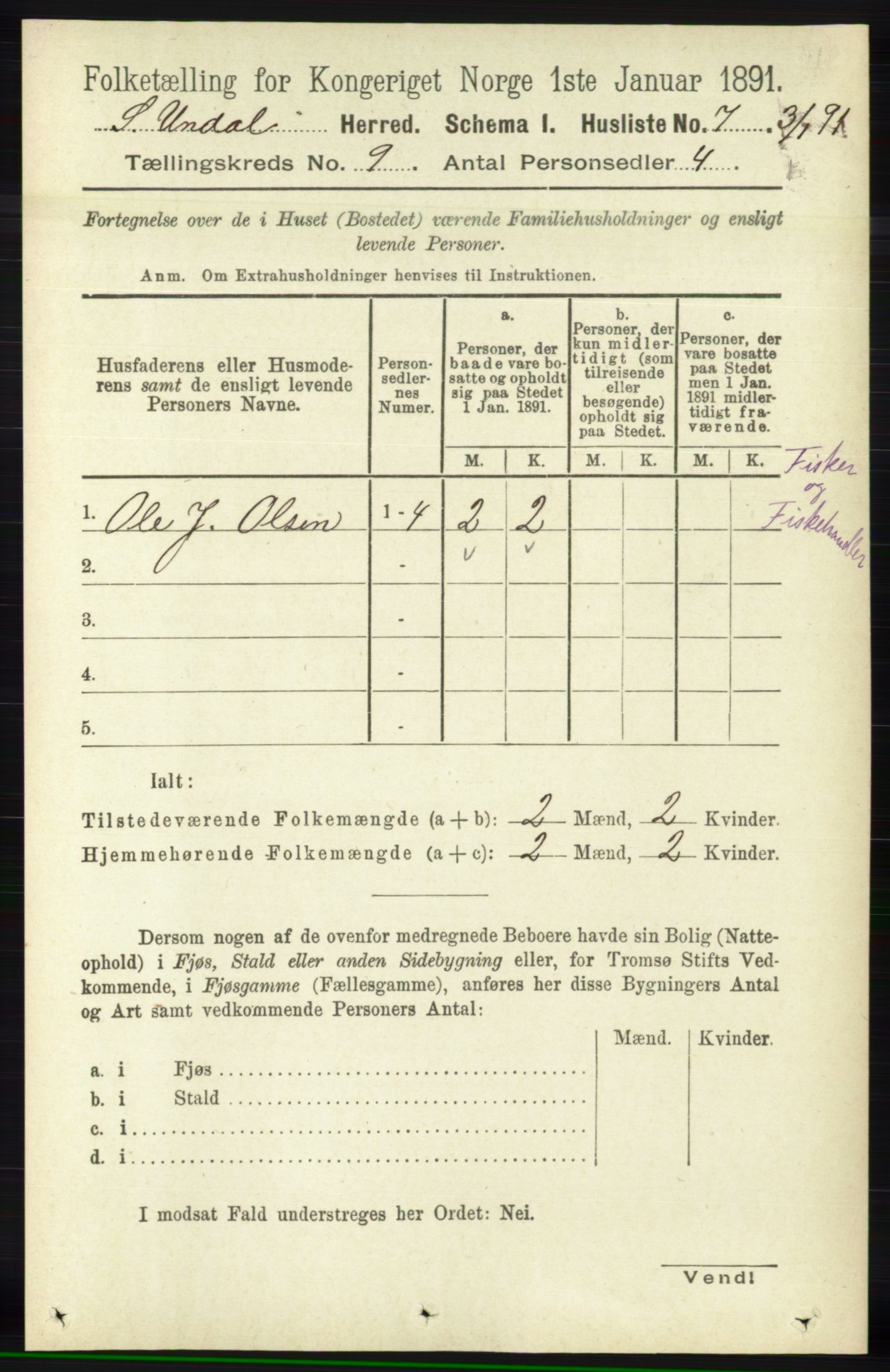 RA, 1891 census for 1029 Sør-Audnedal, 1891, p. 3843