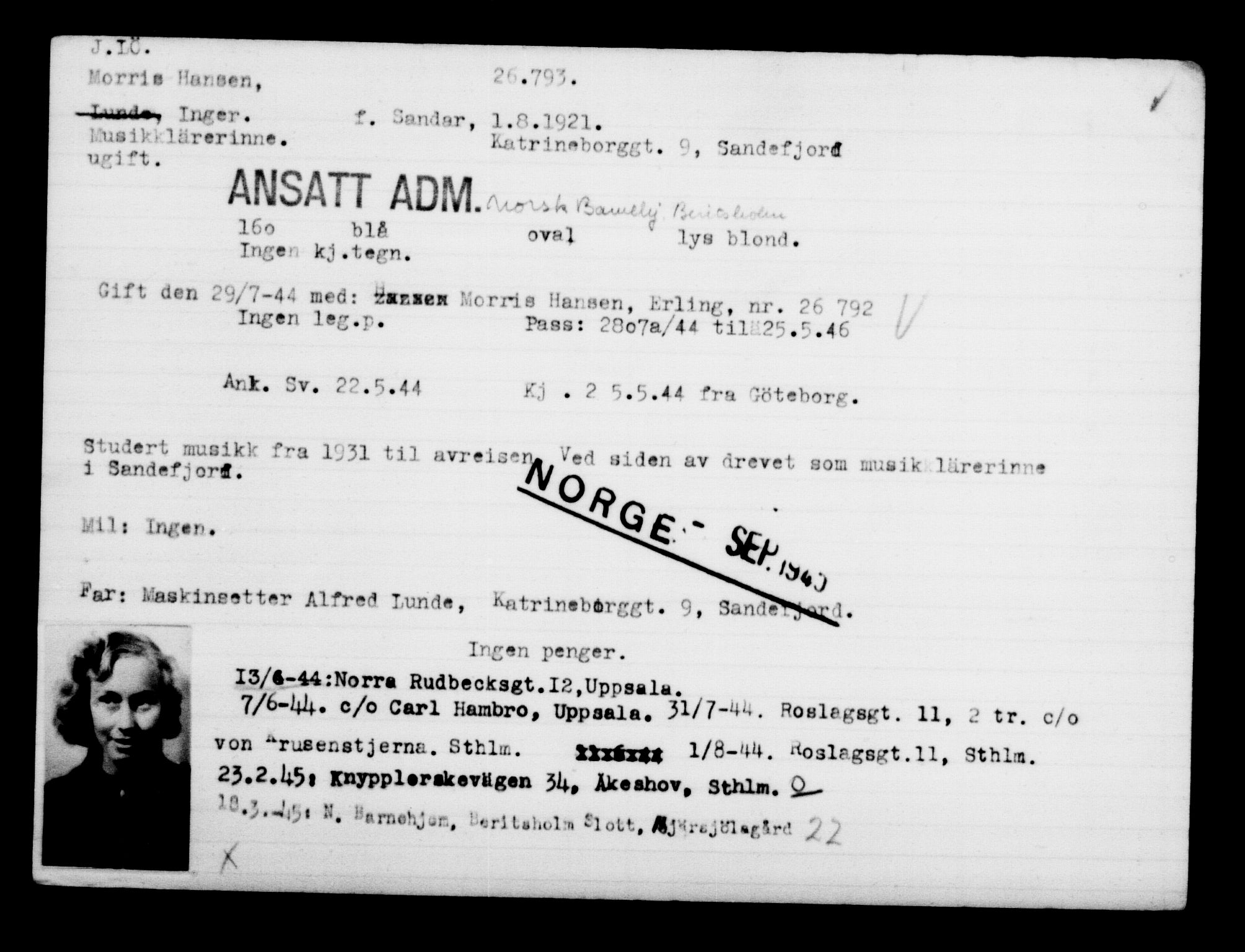 Utenriksstasjonene, Legasjonen i Stockholm, Flyktningkontoret, AV/RA-S-6753/V/Va/L0011: Kjesäterkartoteket, flyktninger med registreringsnr. 25300-28349, 1940-1945, p. 1569