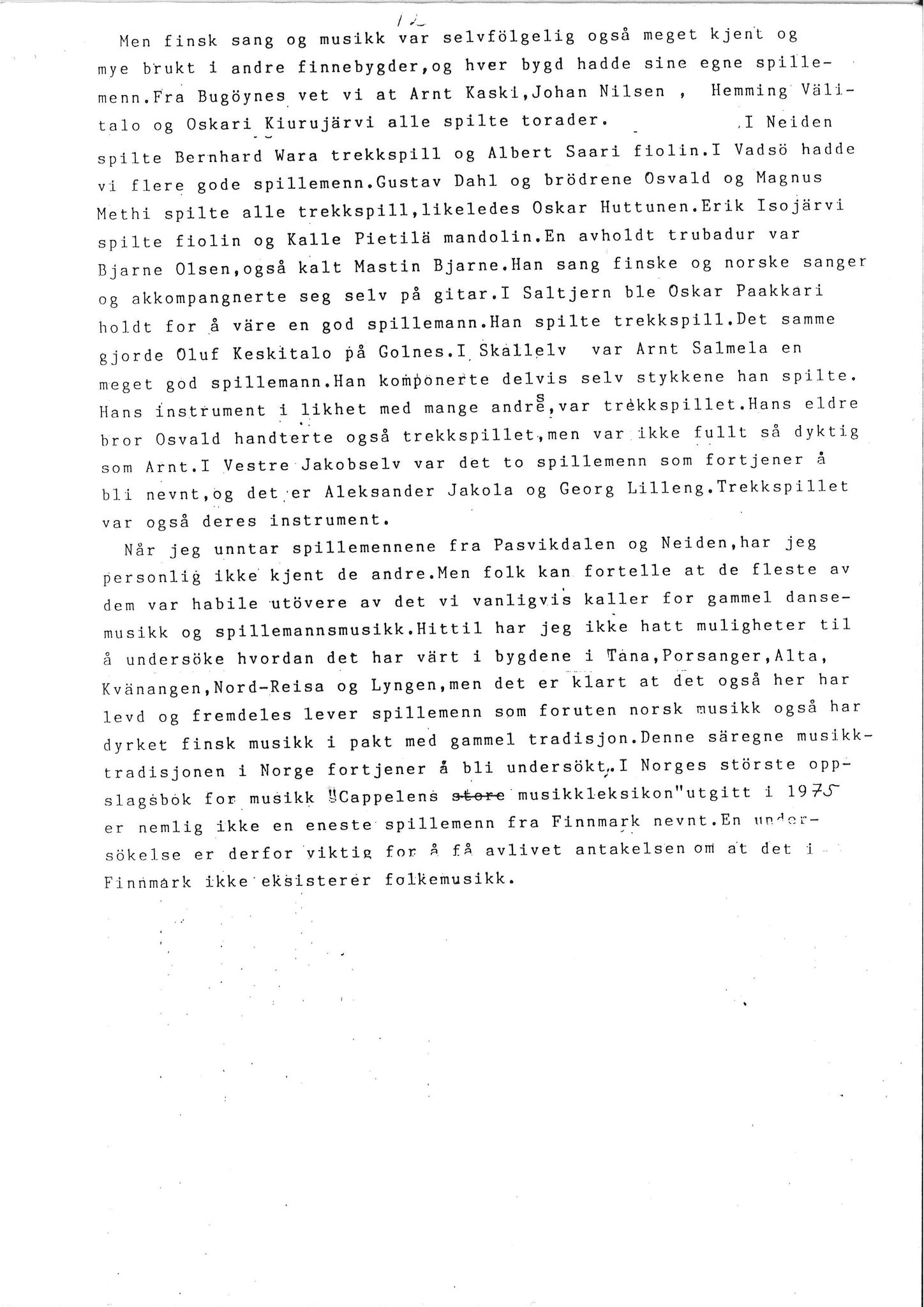 Vadsø museum - Ruija kvenmuseum, VAMU/A-0531/G/L0001/0001: Innsamling / Innsamling av kvenmusikk, 1987-1988, p. 12