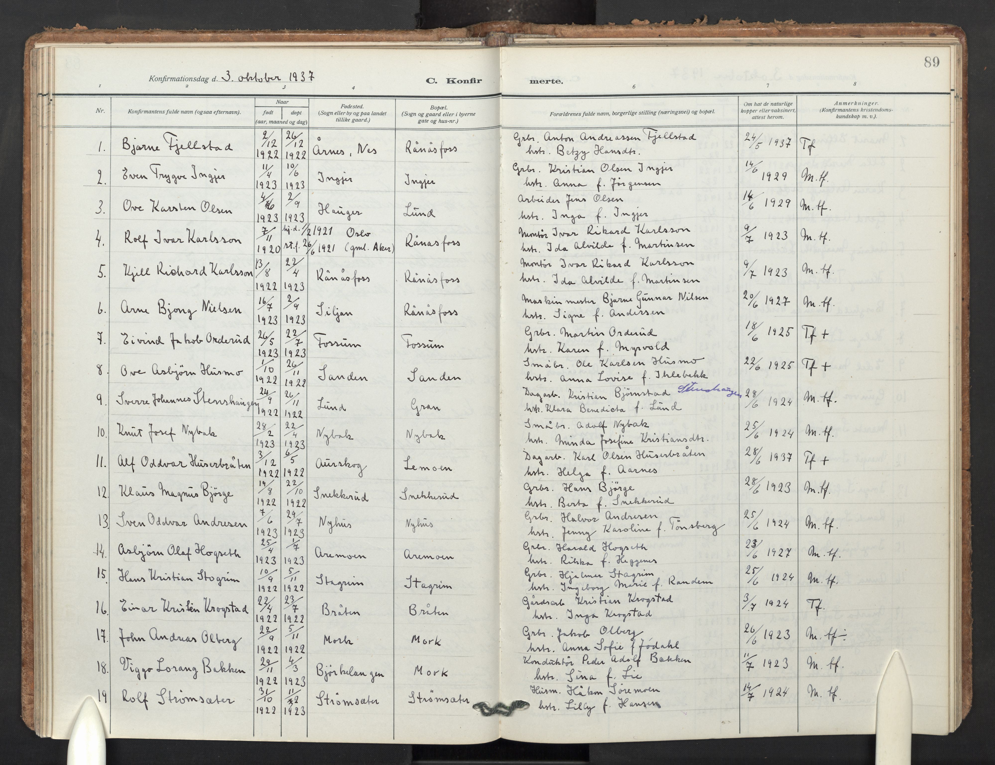 Aurskog prestekontor Kirkebøker, AV/SAO-A-10304a/F/Fb: Parish register (official) no. II 5, 1918-1948, p. 89