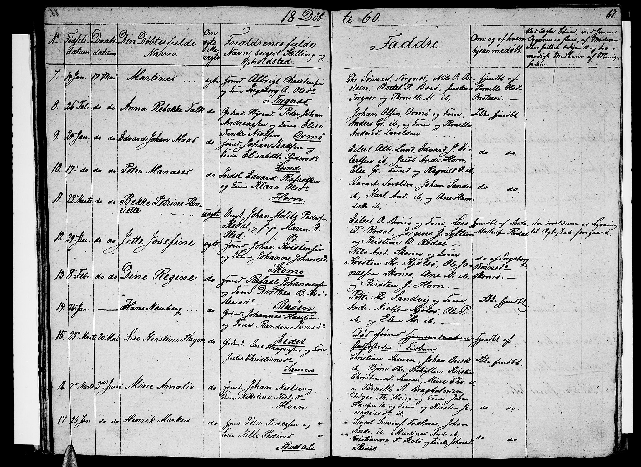 Ministerialprotokoller, klokkerbøker og fødselsregistre - Nordland, AV/SAT-A-1459/813/L0211: Parish register (copy) no. 813C03, 1842-1863, p. 67