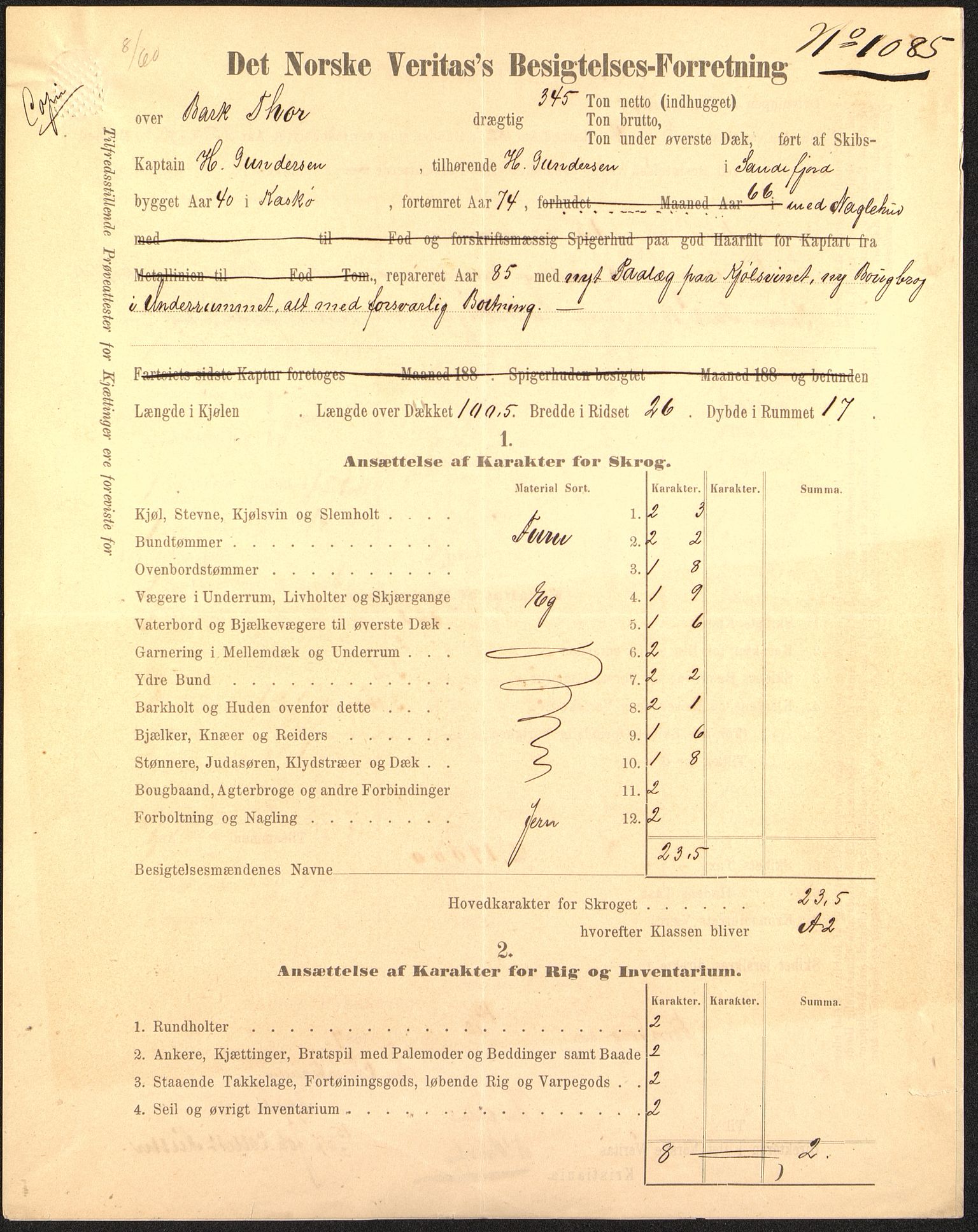 Pa 63 - Østlandske skibsassuranceforening, VEMU/A-1079/G/Ga/L0023/0001: Havaridokumenter / Carl Johan, Titania, Norrøna, Thor, Try, Louise, 1888, p. 29