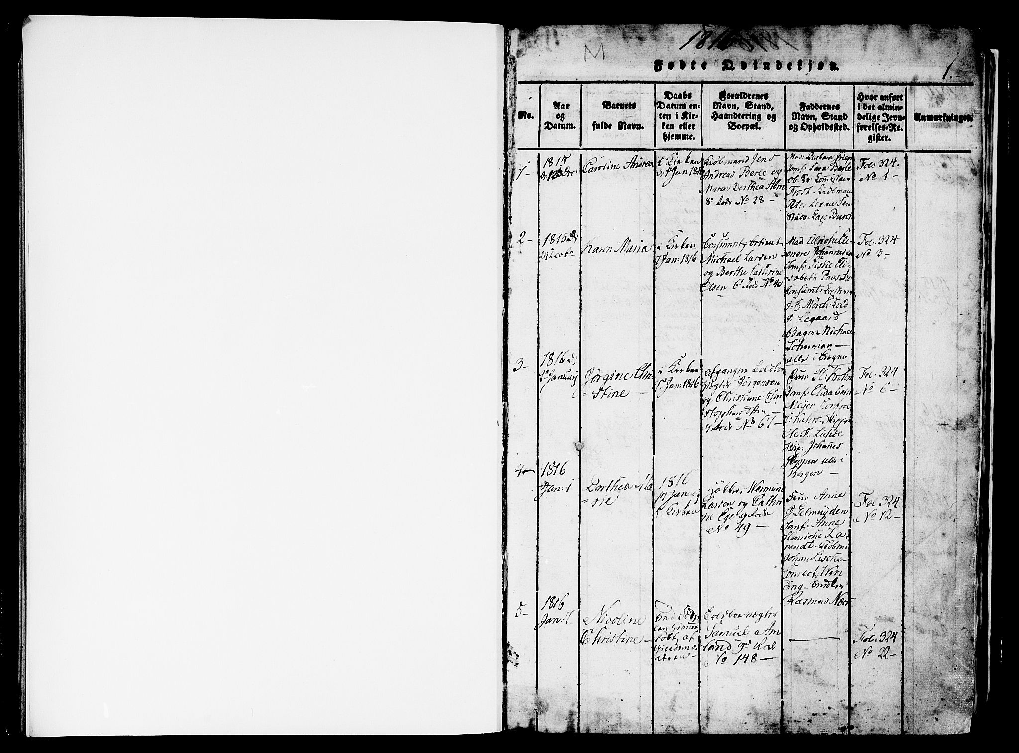 Nykirken Sokneprestembete, SAB/A-77101/H/Haa/L0011: Parish register (official) no. A 11, 1816-1821, p. 1