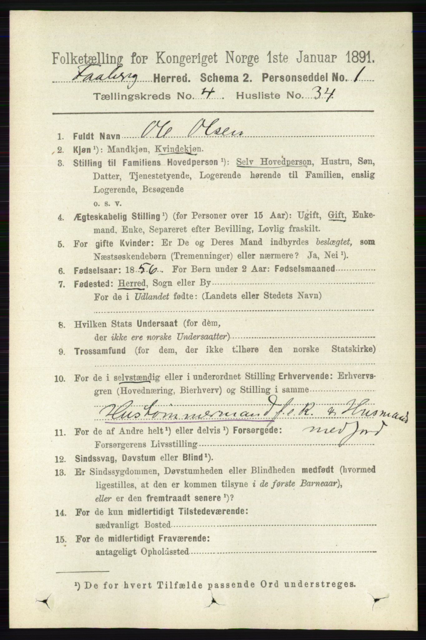 RA, 1891 census for 0524 Fåberg, 1891, p. 1430