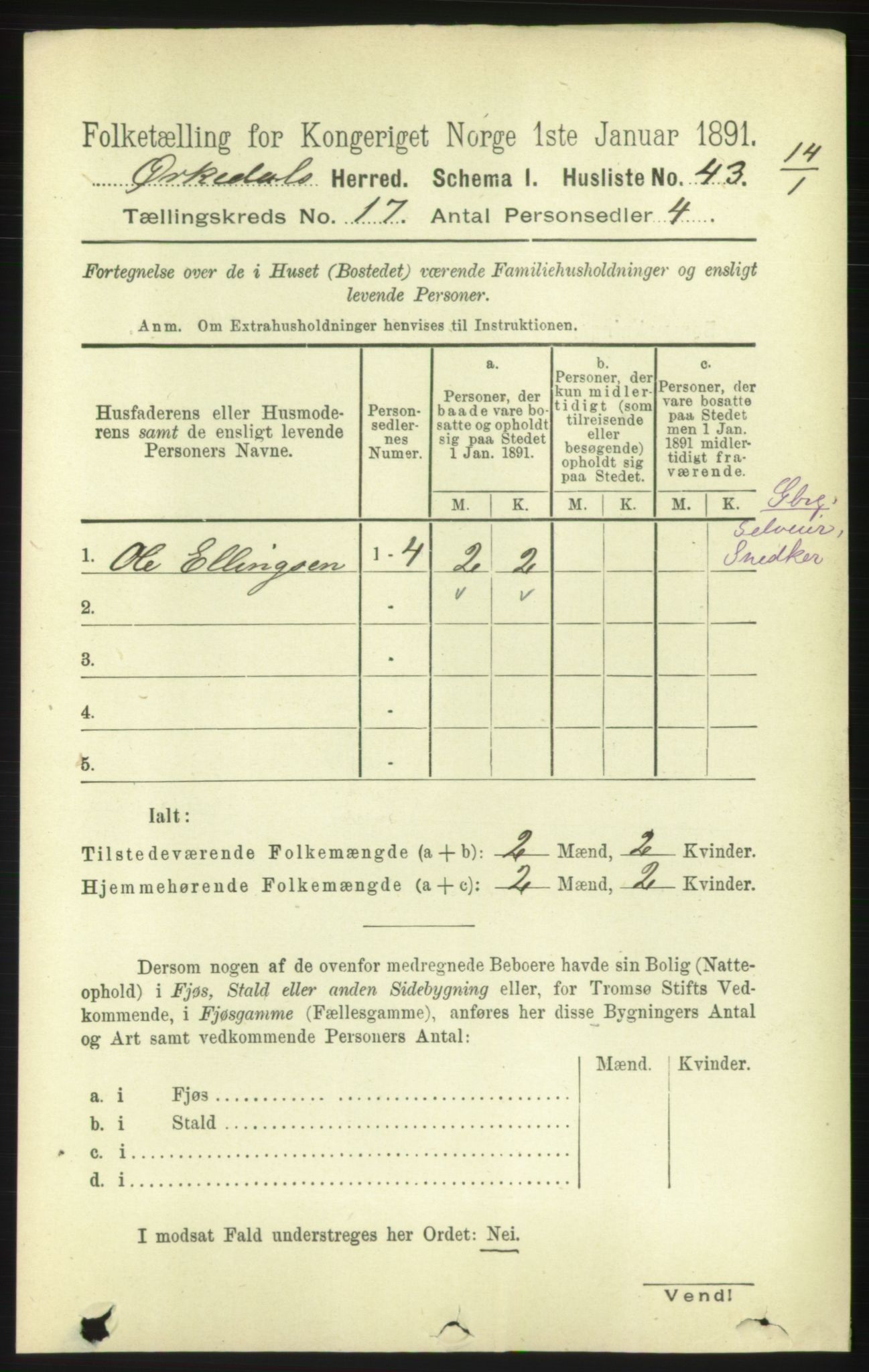 RA, 1891 census for 1638 Orkdal, 1891, p. 7380