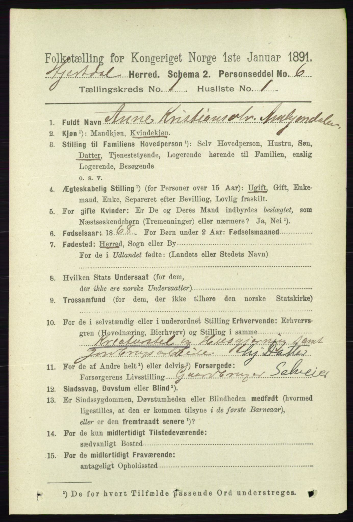 RA, 1891 census for 0827 Hjartdal, 1891, p. 124