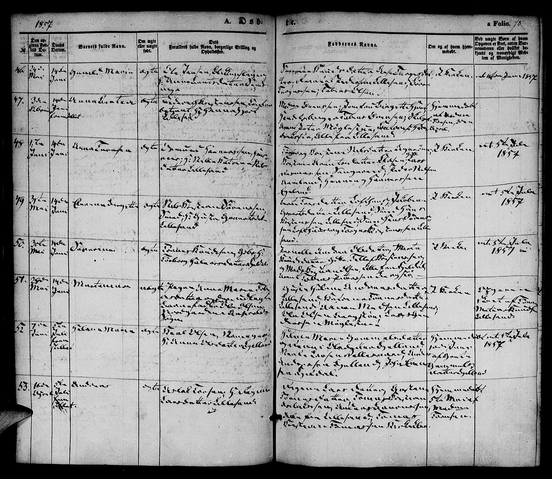 Vestre Moland sokneprestkontor, AV/SAK-1111-0046/F/Fa/Fab/L0006: Parish register (official) no. A 6, 1850-1858, p. 78